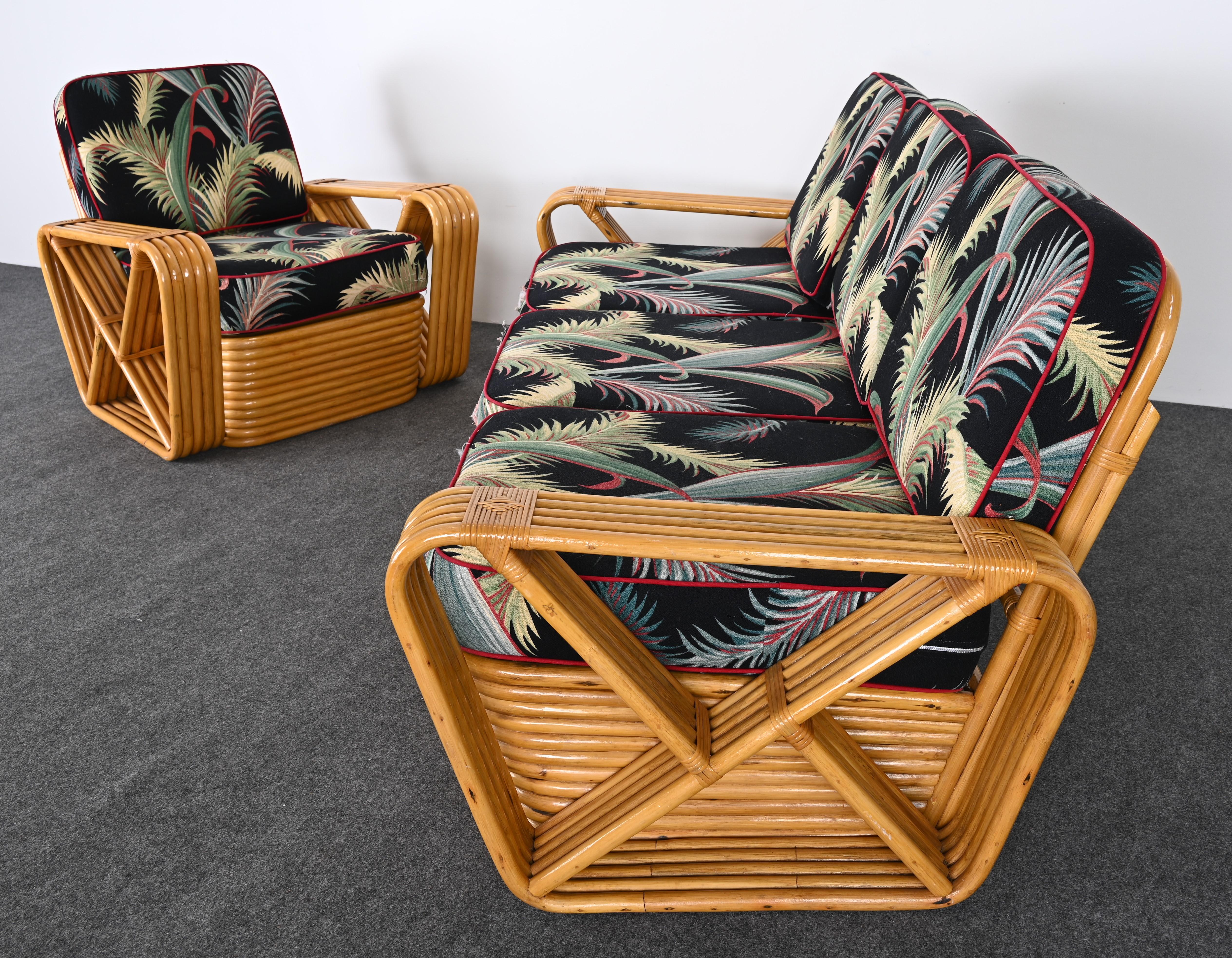 Rattan Sofa and Lounge Chair after Paul Frankl, 1940s In Good Condition In Hamburg, PA