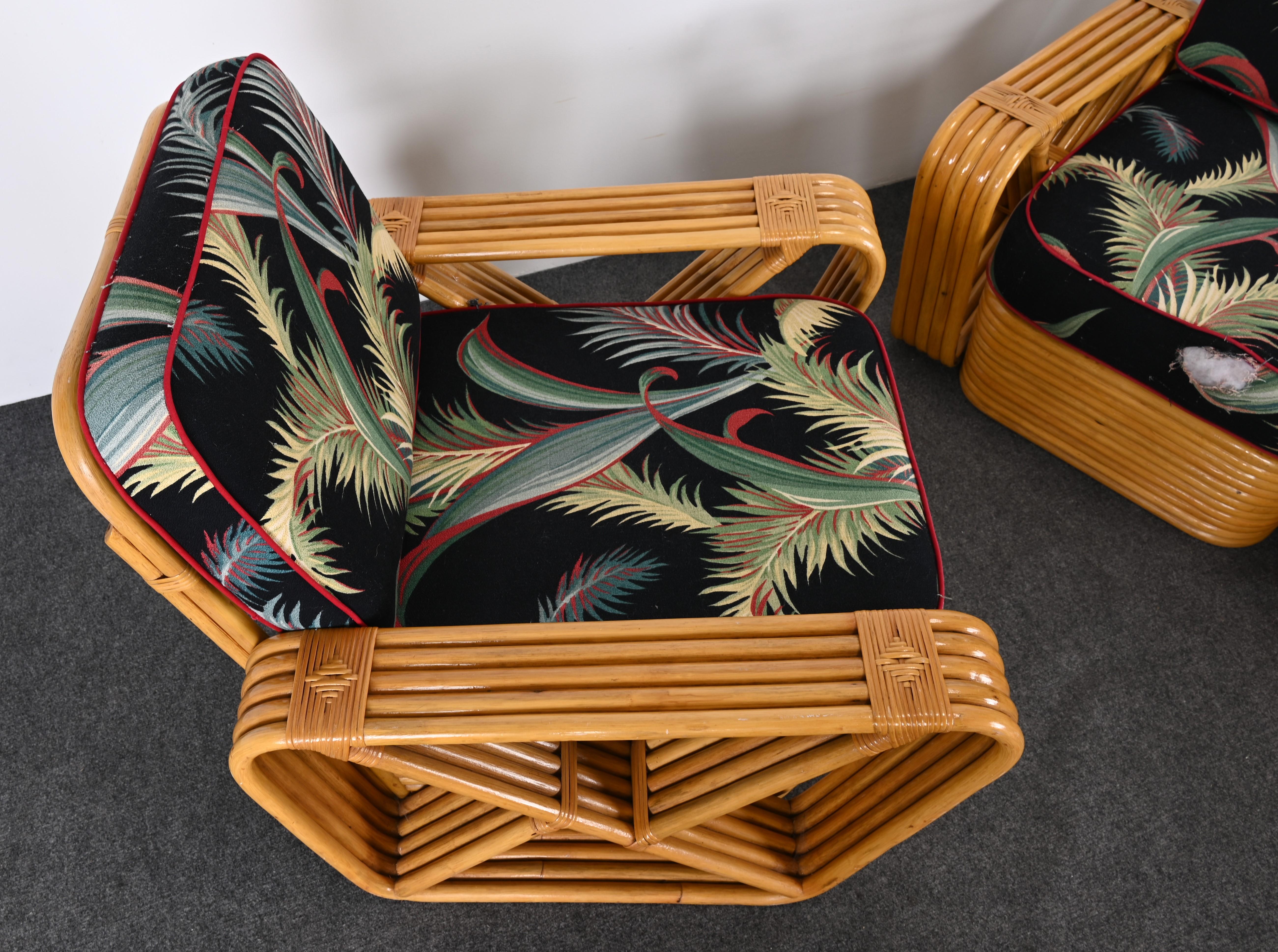 Upholstery Rattan Sofa and Lounge Chair after Paul Frankl, 1940s