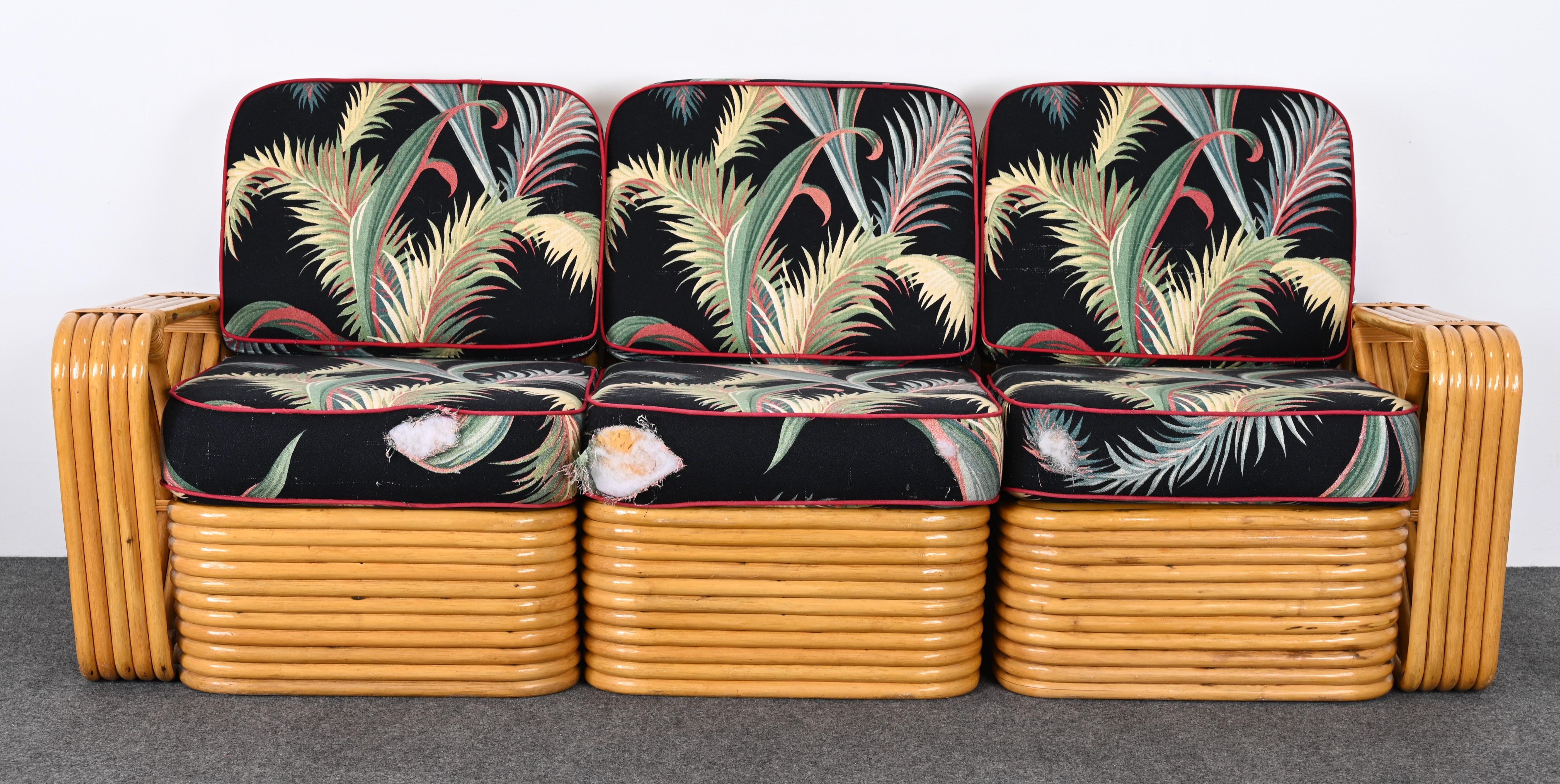 Rattan Sofa and Lounge Chair after Paul Frankl, 1940s 1