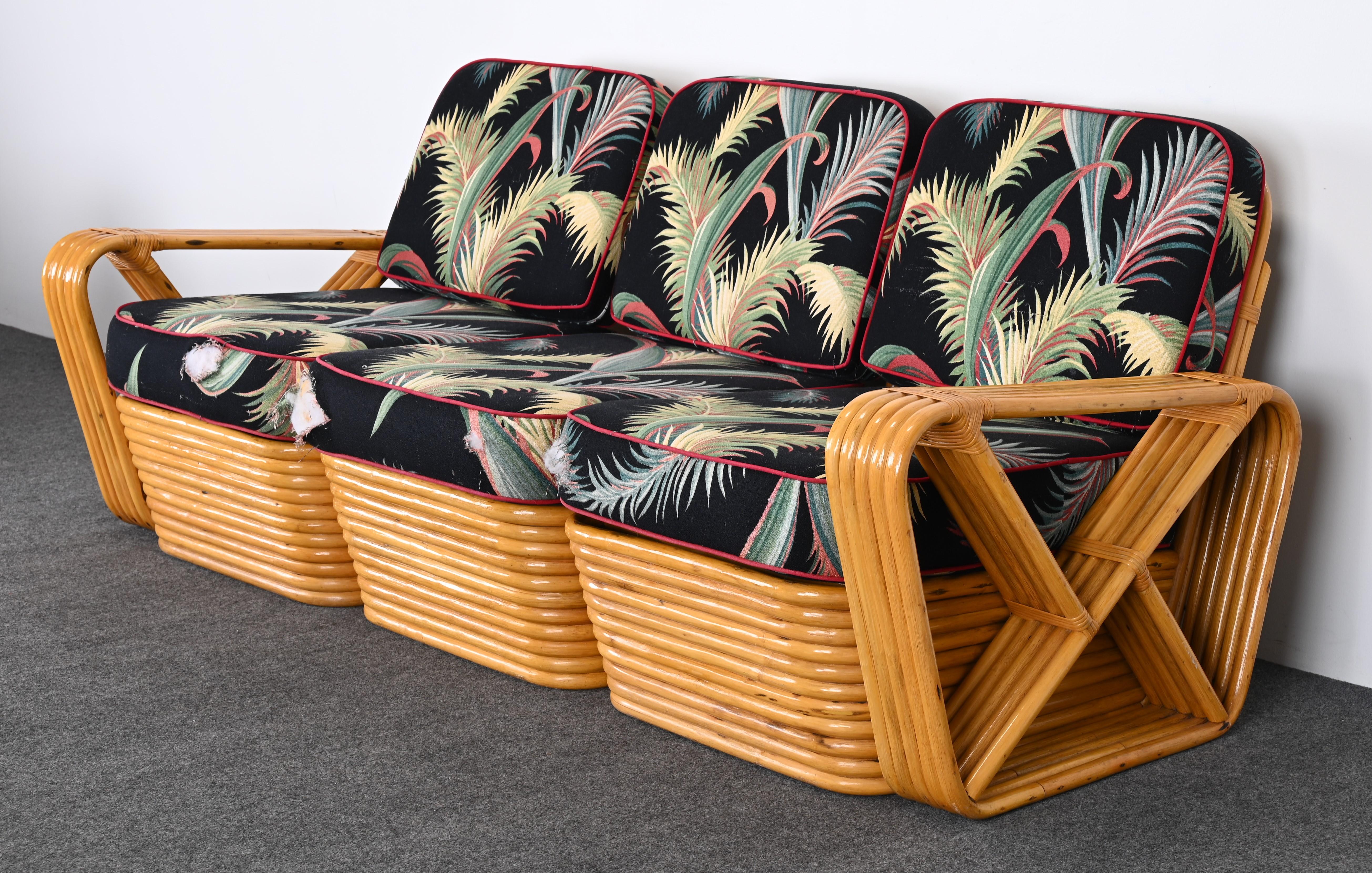 Rattan Sofa and Lounge Chair after Paul Frankl, 1940s 2