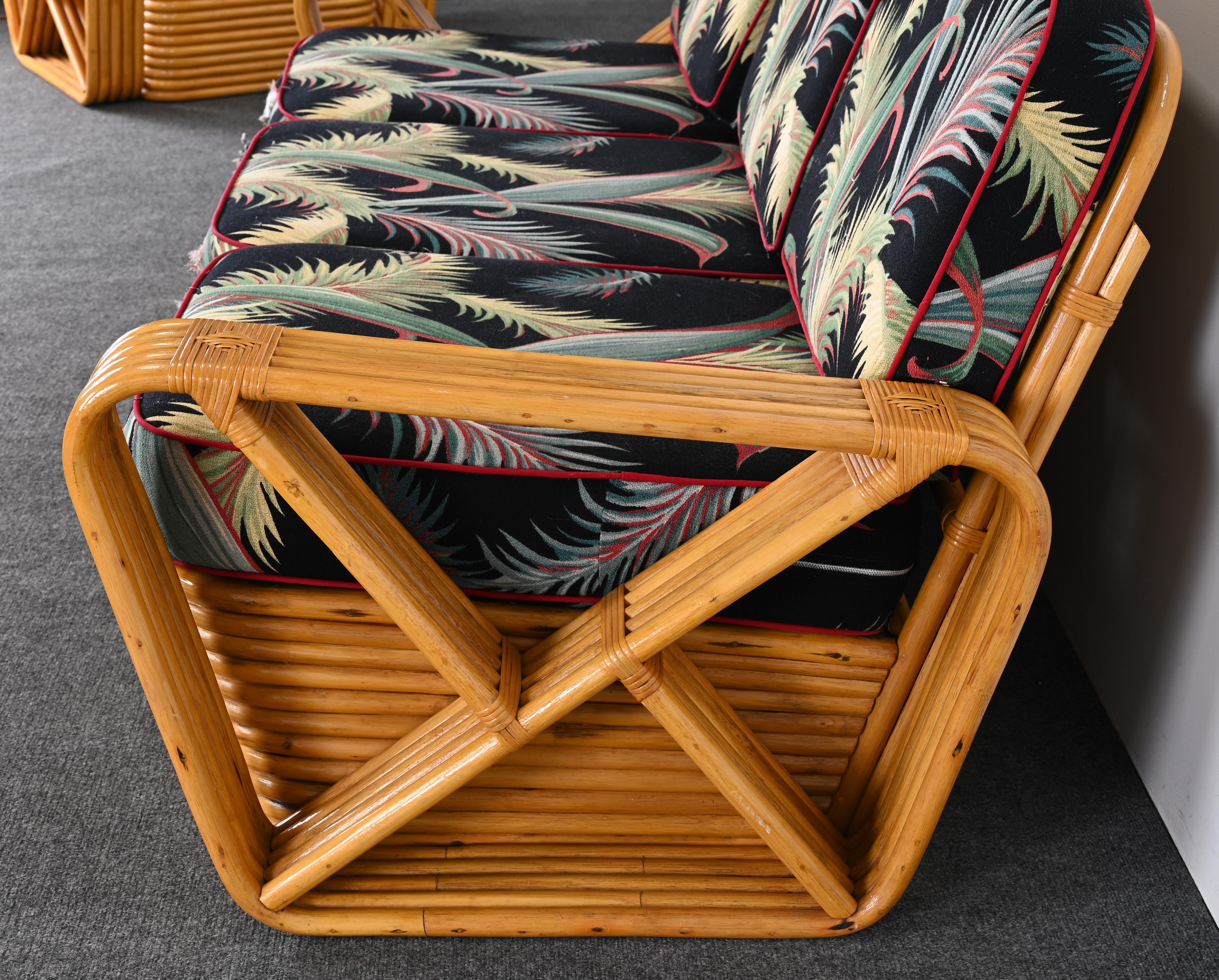 Rattan Sofa and Lounge Chair after Paul Frankl, 1940s 3