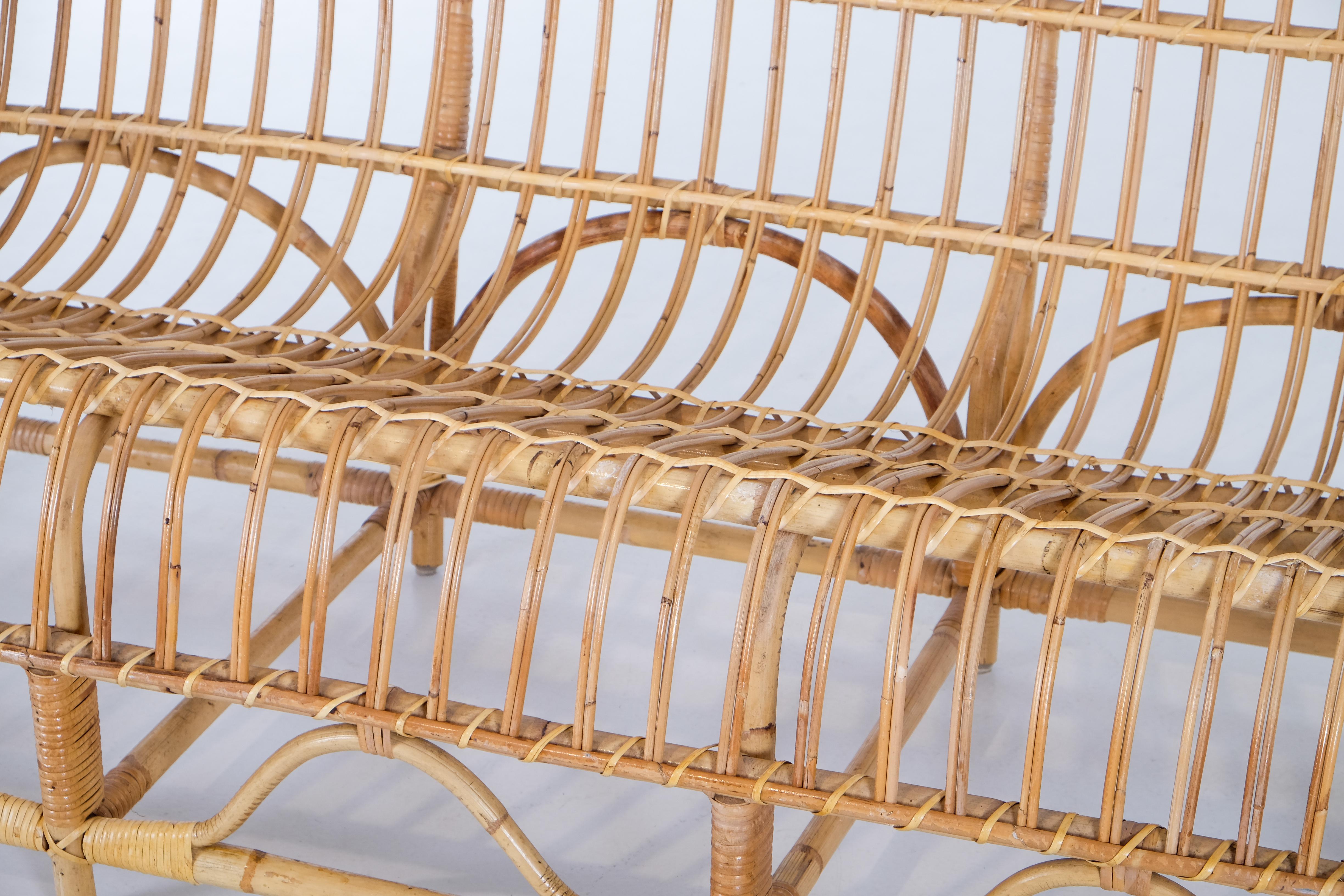 Cane Rattan sofa, attributed to Viggo Boesen, Denmark, 1960s For Sale