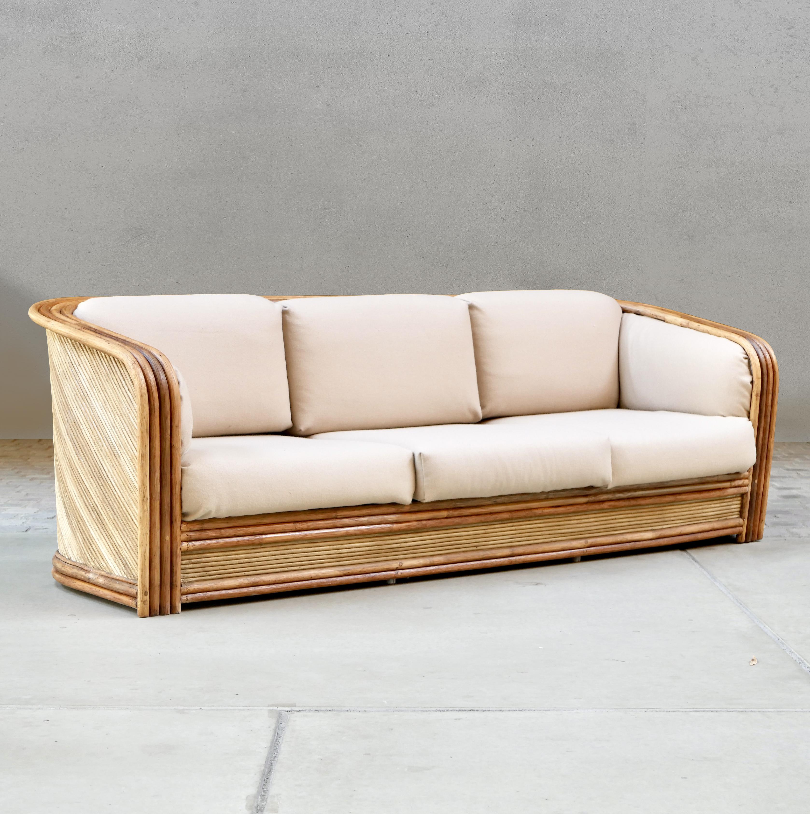 French Rattan sofa by Maugrion for Roche Bobois, France, 1980s