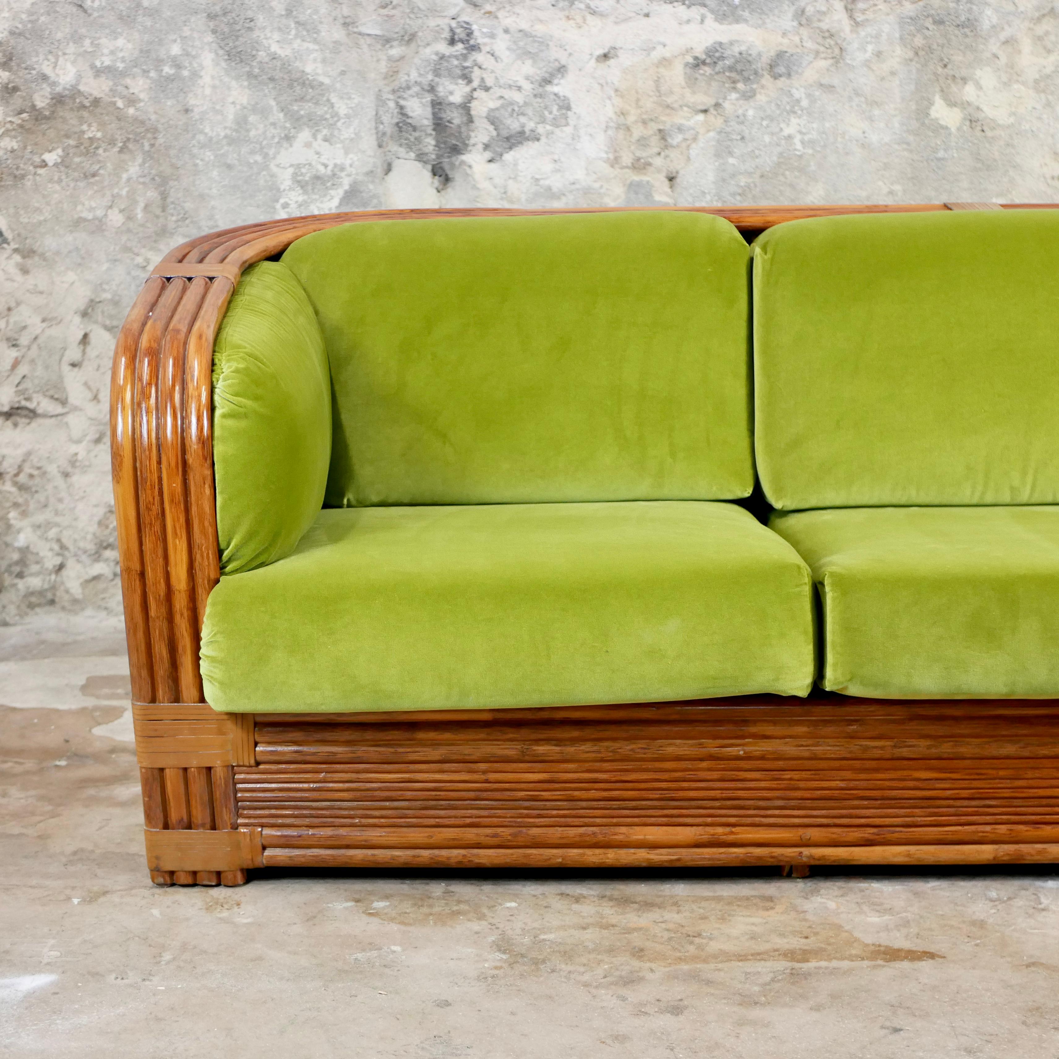 Rattan-Sofa von Maugrion für Roche Bobois, hergestellt in Frankreich, 1980er Jahre (Moderne der Mitte des Jahrhunderts) im Angebot
