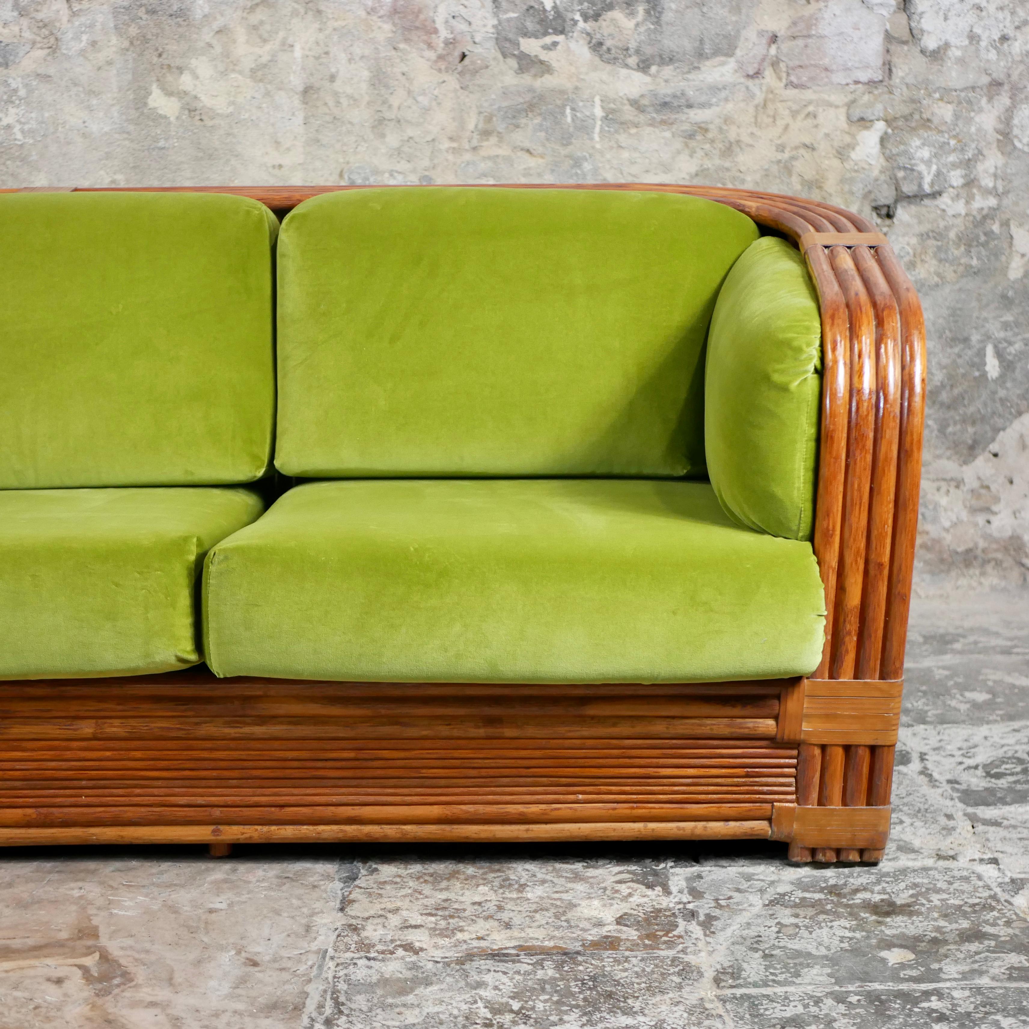 Mid-Century Modern Rattan sofa by Maugrion for Roche Bobois, made in France, 1980s For Sale