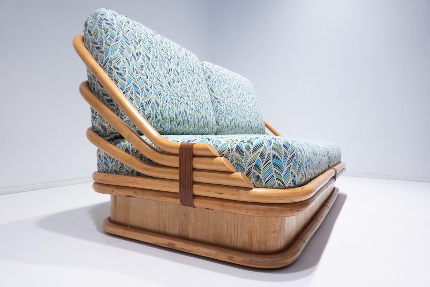 Mid-Century Modern Canapé en rotin par Vivai Del Sud, 1970 - New Upholstery en vente