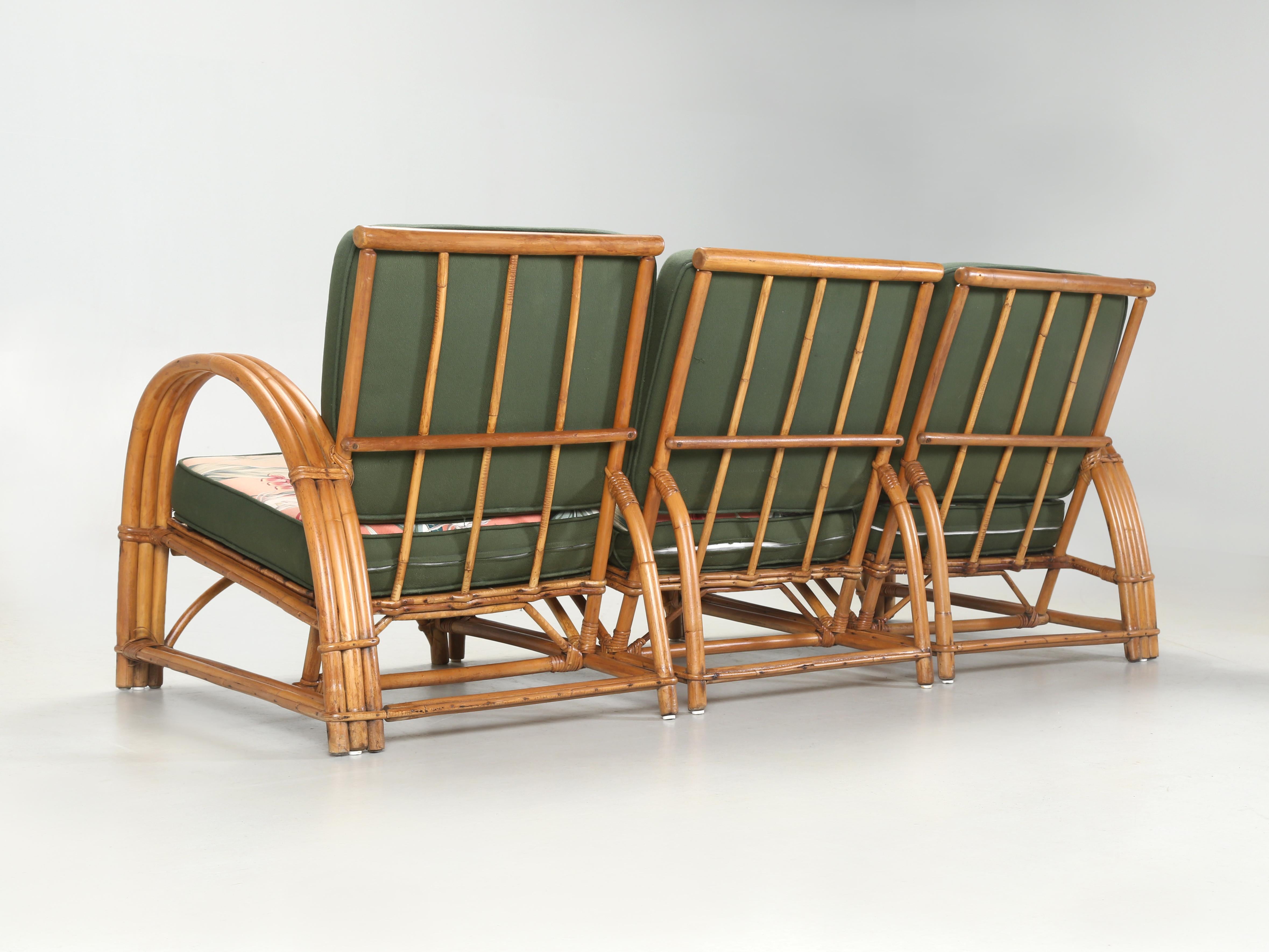 Rattan-Sofa, Rattan-Couchtisch und -Stuhl aus den 1960er Jahren, zugeschrieben Reed LA CA im Angebot 3