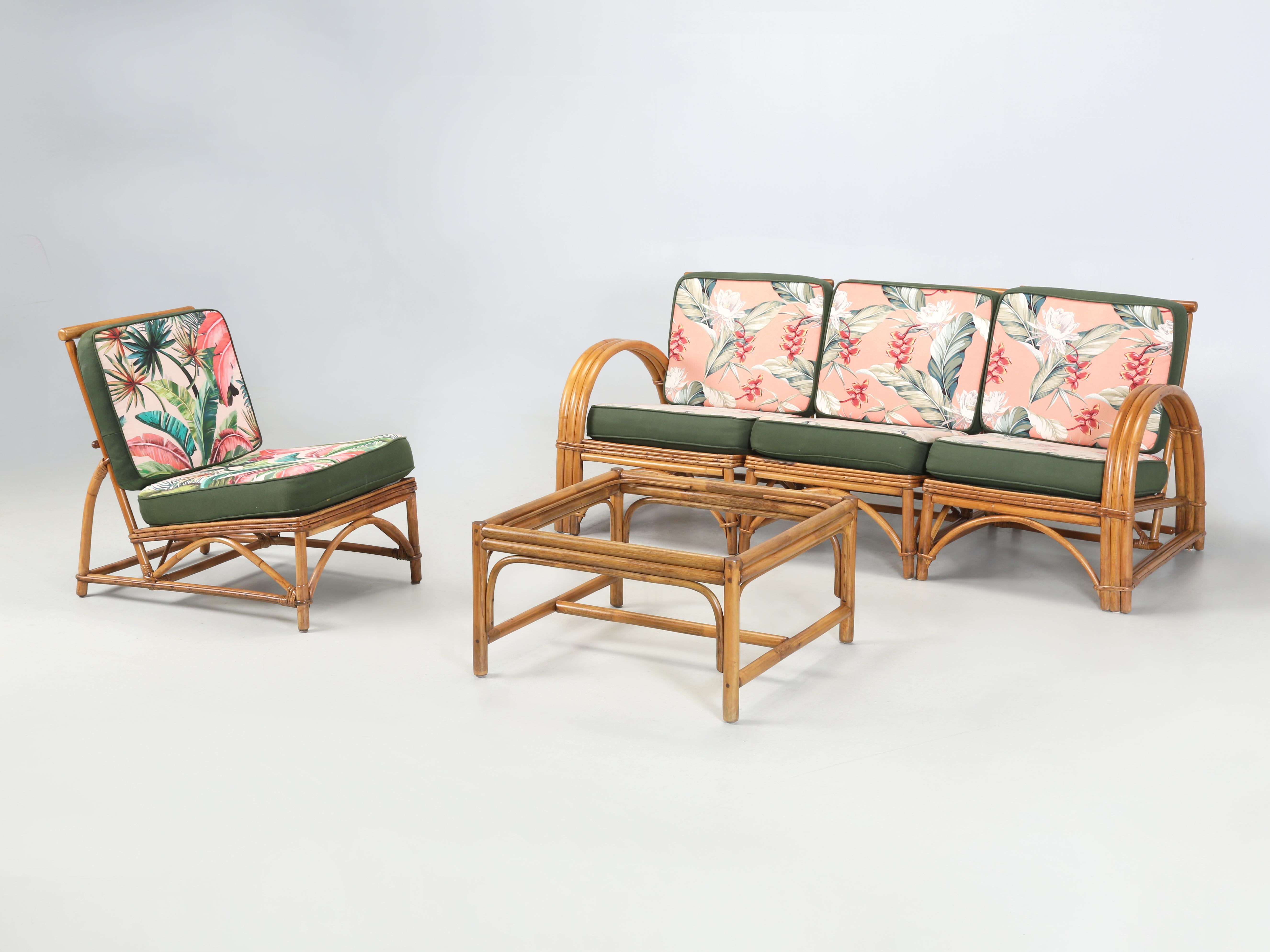 Nachdem wir tagelang versucht haben, unser Set von Rattanmöbeln zu recherchieren, ist die Ficks Reed Company of Los Angeles unsere Hypothese und selbst dann können wir nicht 100%ig sicher sein. Die Rattan-Rahmen wurden in der Regel in Indonesien