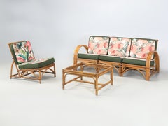 Rattan Sofa, Rattan Coffee Table and Chair from 1960's and Attributed Reed LA CA