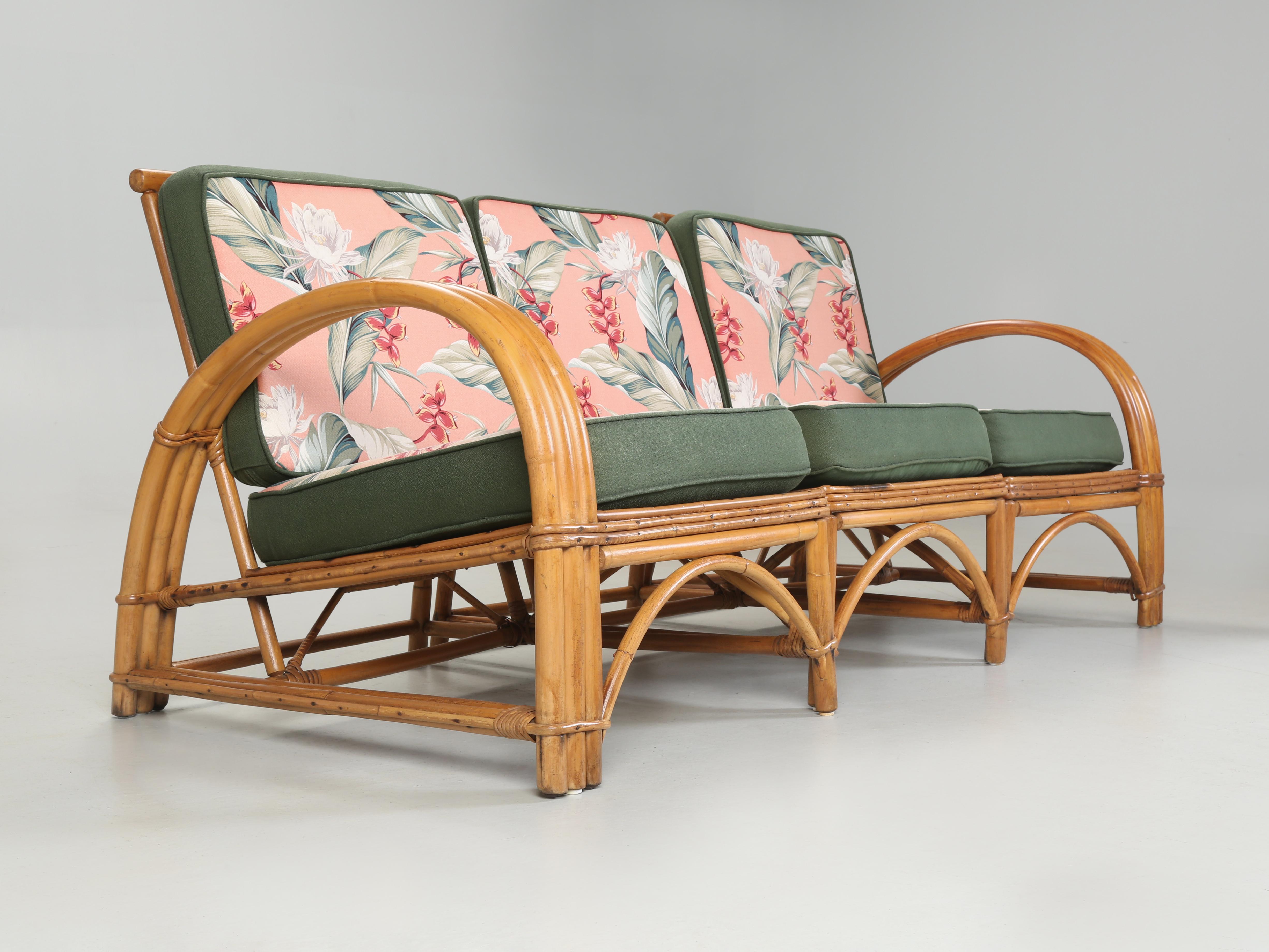 Rattan-Sofa, Rattan-Couchtisch und -Stuhl aus den 1960er Jahren, zugeschrieben Reed LA CA im Zustand „Gut“ im Angebot in Chicago, IL