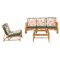Canapé en rotin, table basse et chaise des années 1960 et attribué à Reed LA CA