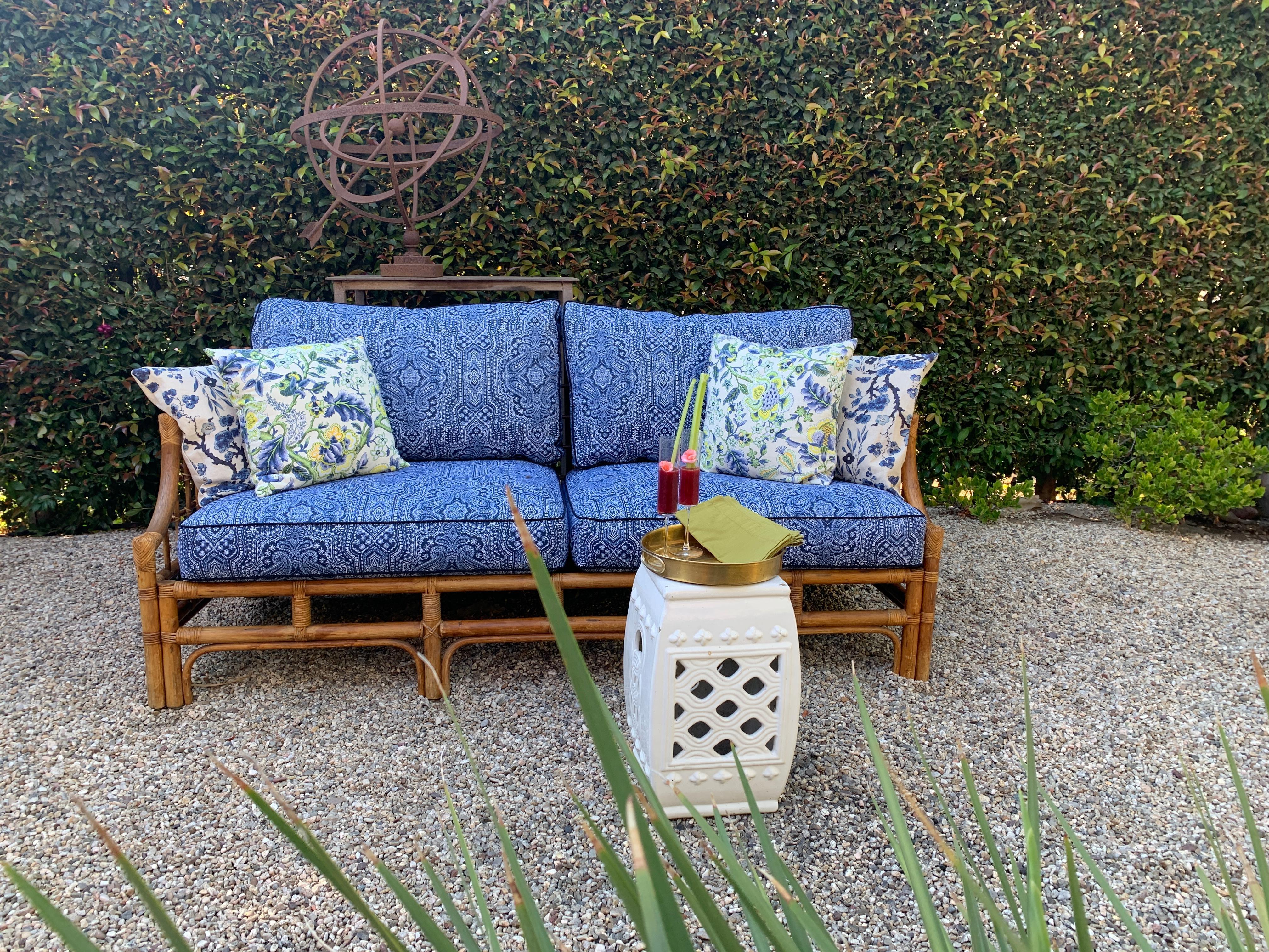 Rattan sofa with new blue 