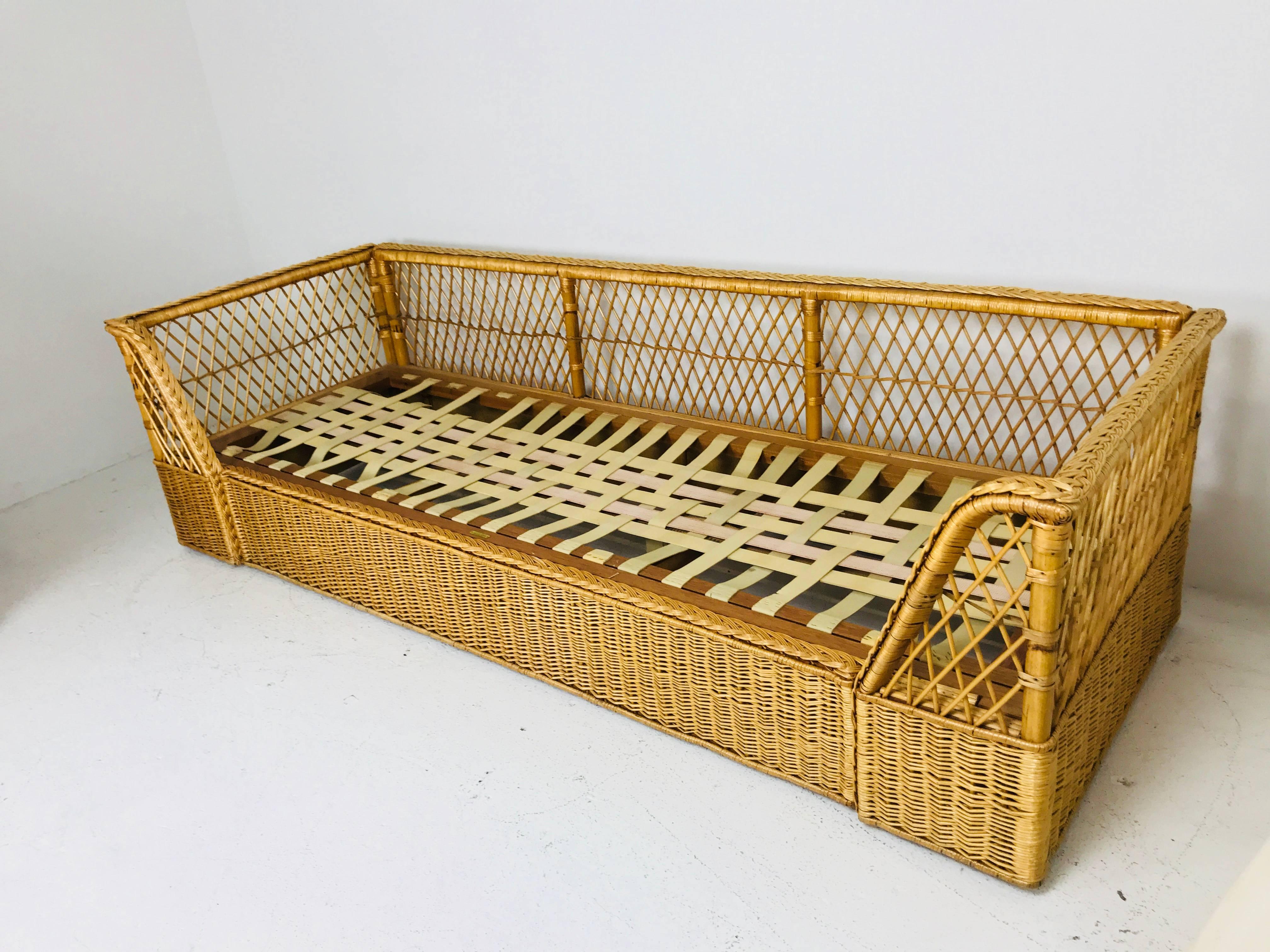 20th Century Rattan Sofa with Upholstered Cushions by McGuire