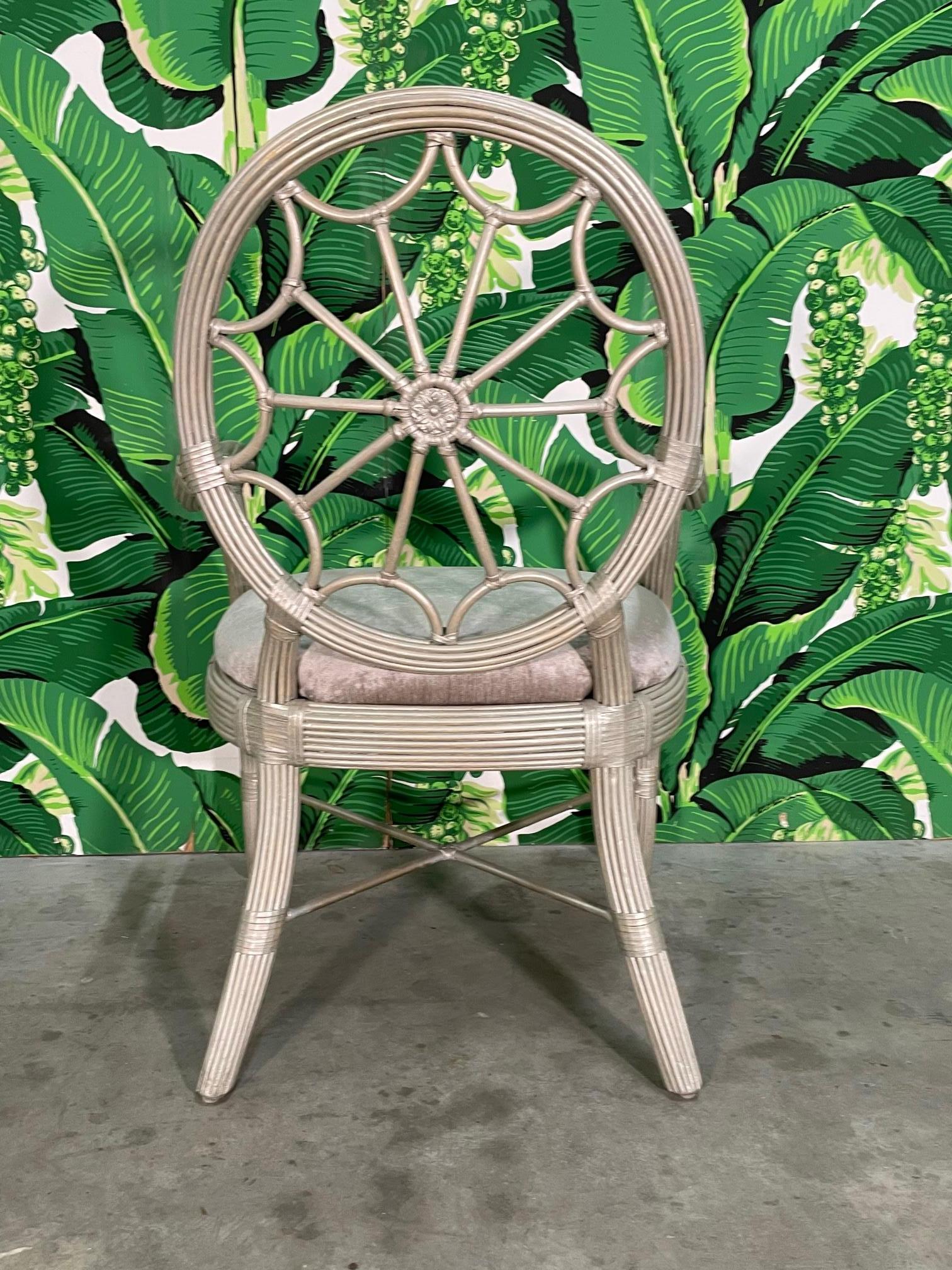 Upholstery Rattan Spider Back Dining Arm Chairs, Set of 6