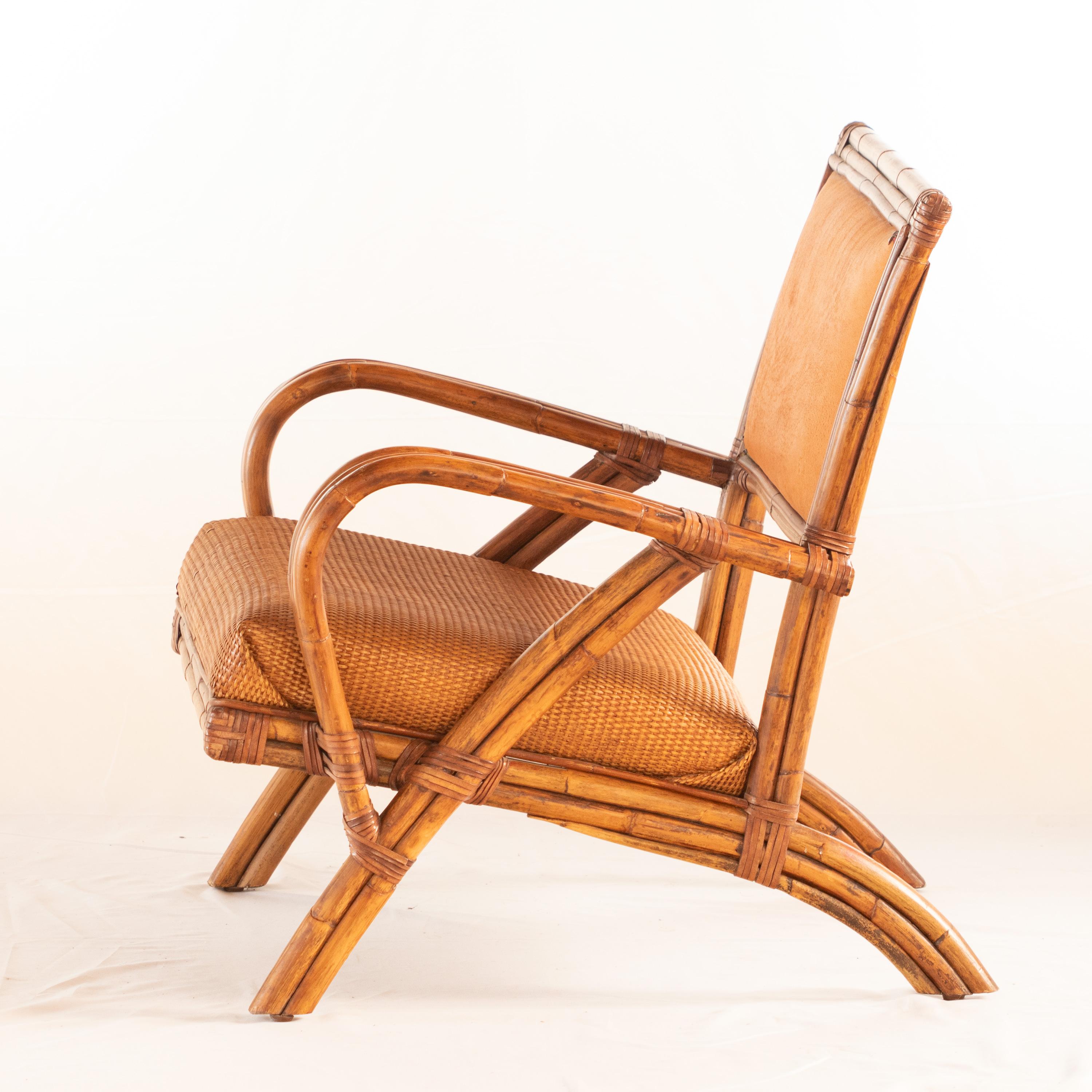 Late 20th Century Rattan Split Chair Wood Confortable Modern Asian Modern Kalma Furniture For Sale
