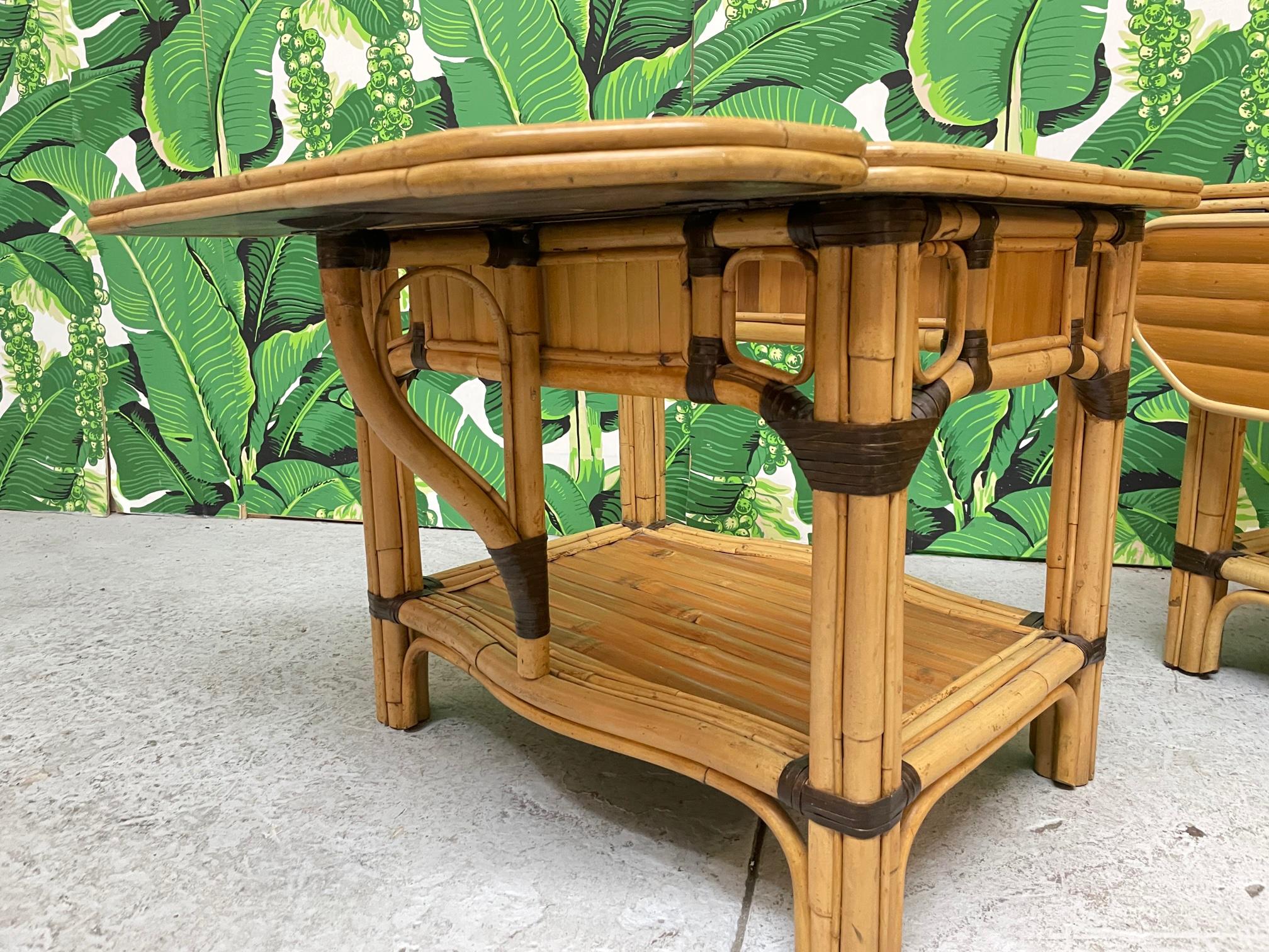 Rattan Split Reed Drop Leaf Side Tables For Sale 2