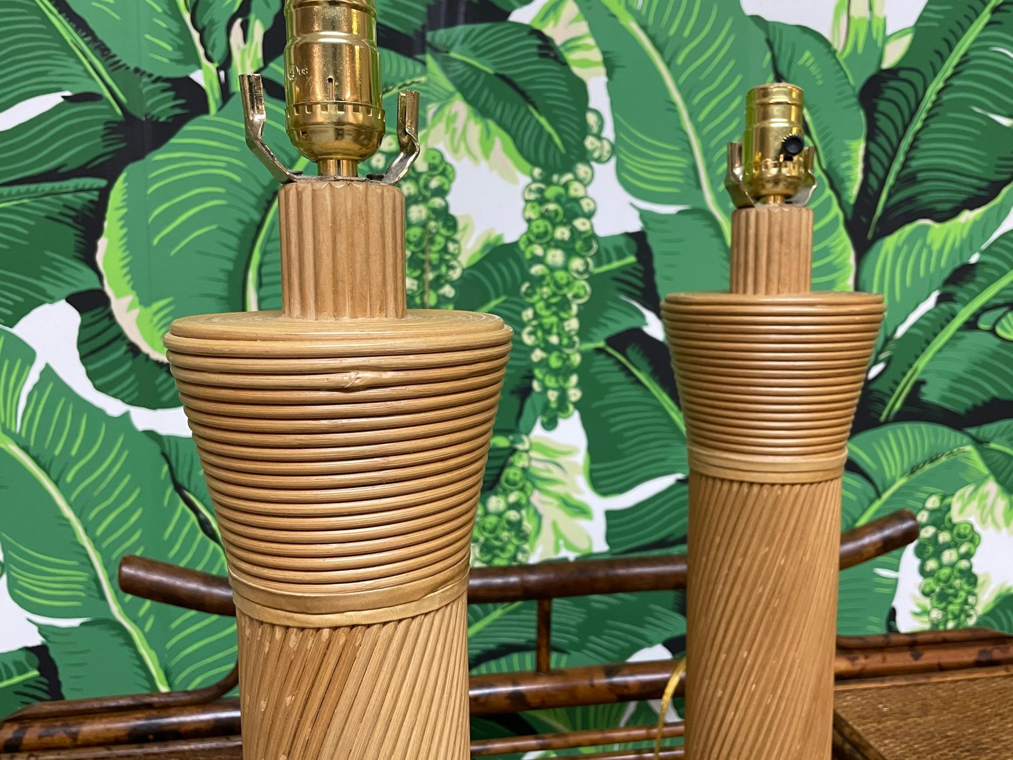 Organic Modern Rattan Split Reed Table Lamps, a Pair
