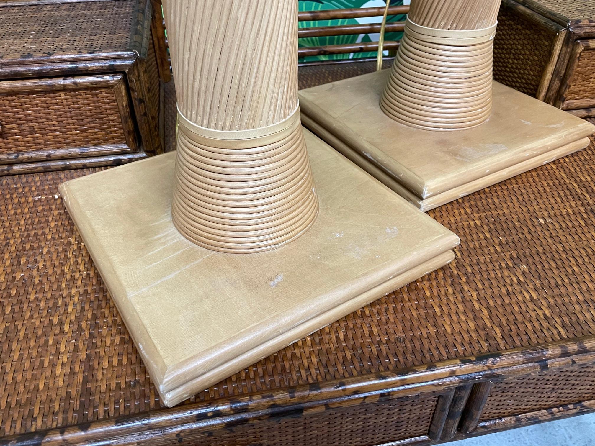 Rattan Split Reed Table Lamps, a Pair In Good Condition In Jacksonville, FL