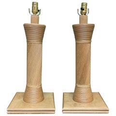 Rattan Split Reed Table Lamps, a Pair