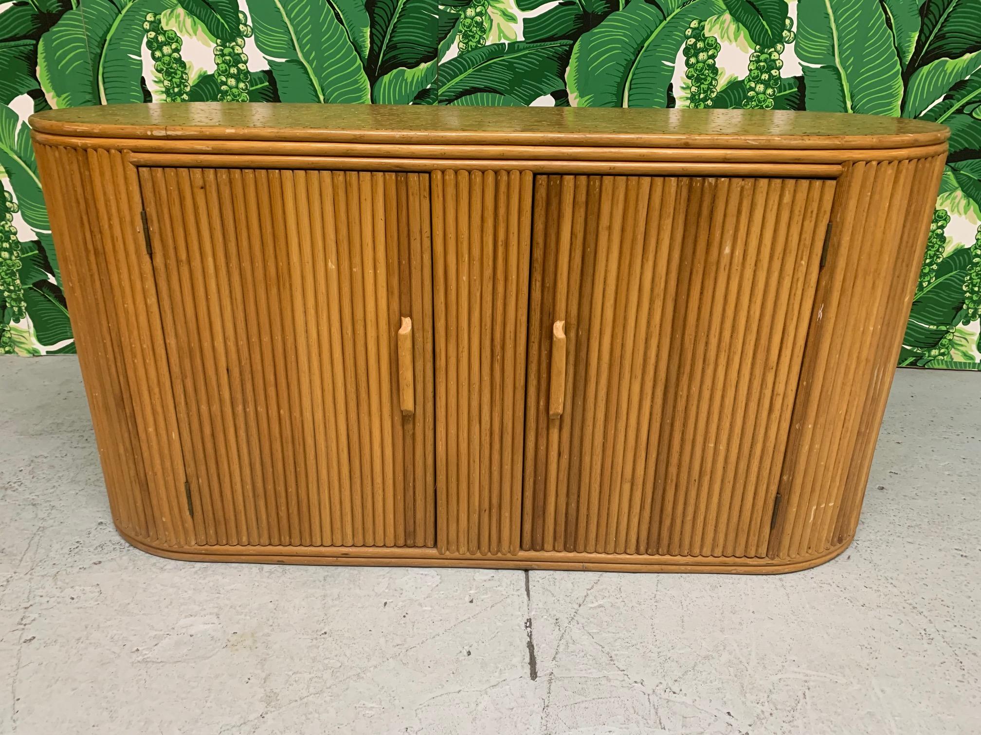 Rattan Split Reed Oval Credenza In Good Condition In Jacksonville, FL