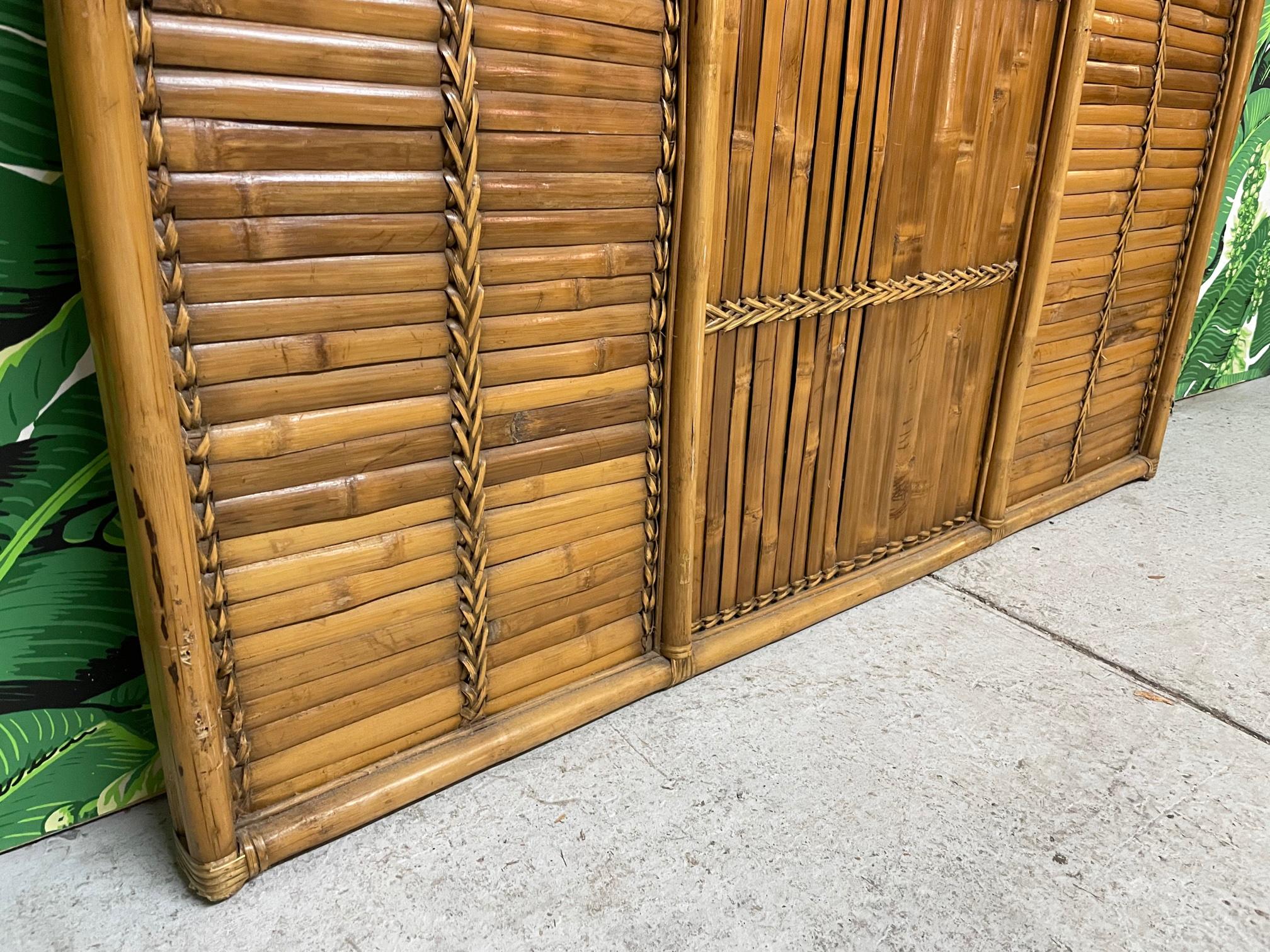 Late 20th Century Rattan Split Reed Rising Sun Queen Size Headboard