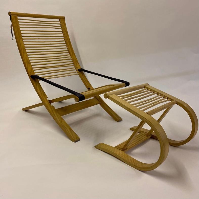 Rattan & Steam Bent Chair & Ottoman For Sale 6