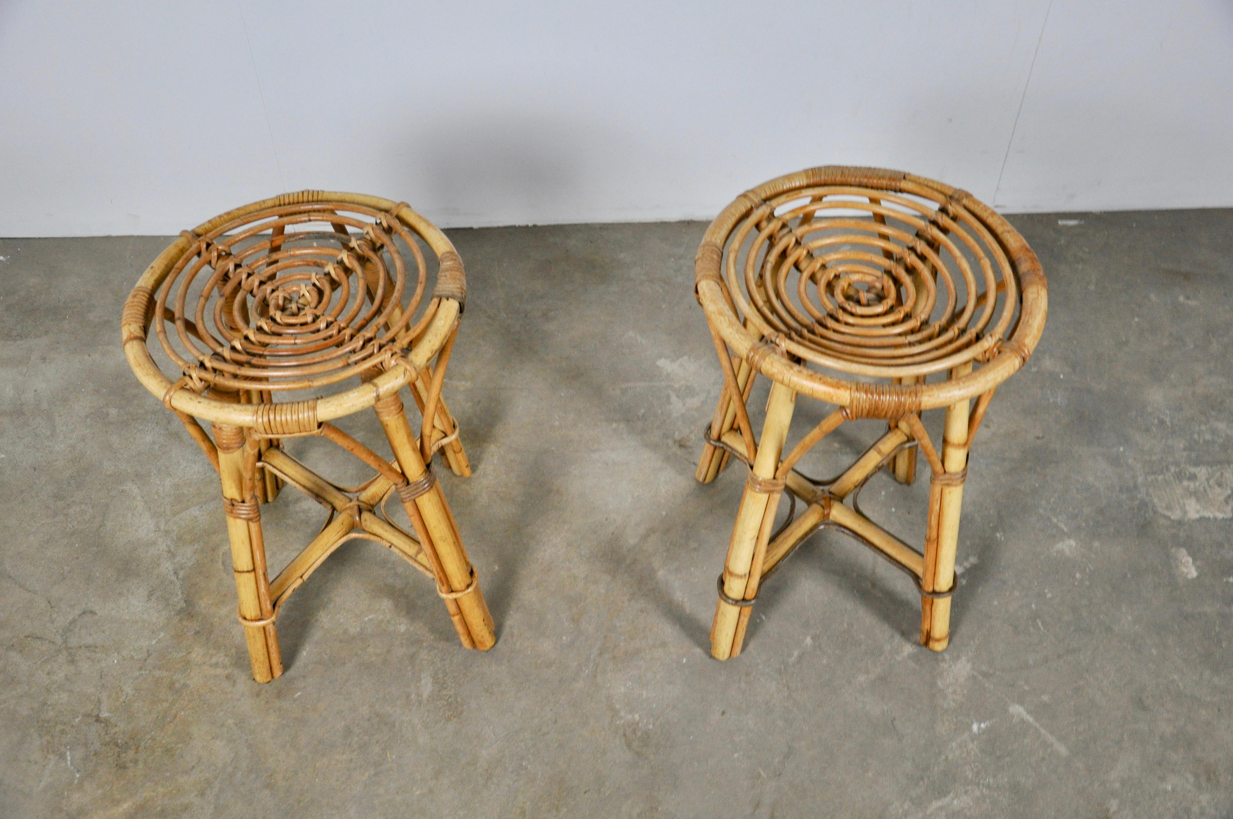 Set of two rattan stools from the 1960s.
