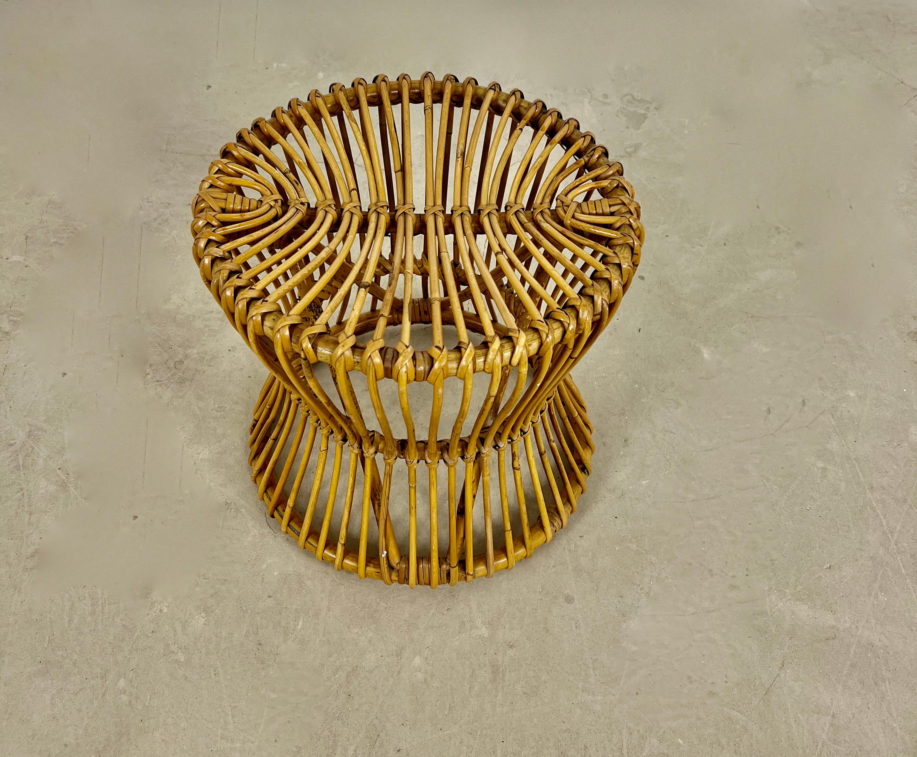 Italian rattan stool, Wear due to time and age of the stool.