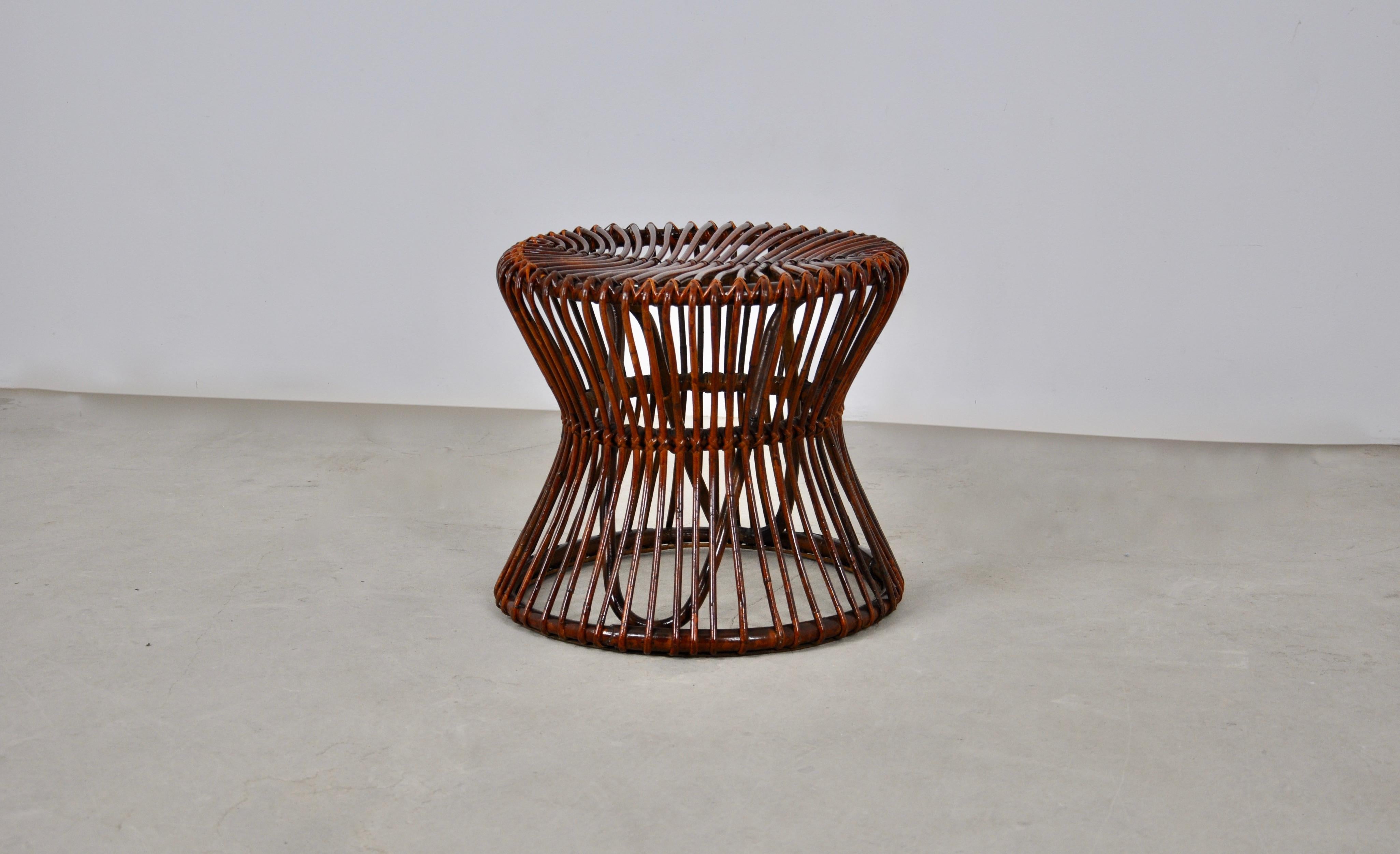 Italian rattan stool, Wear due to time and age of the stool.