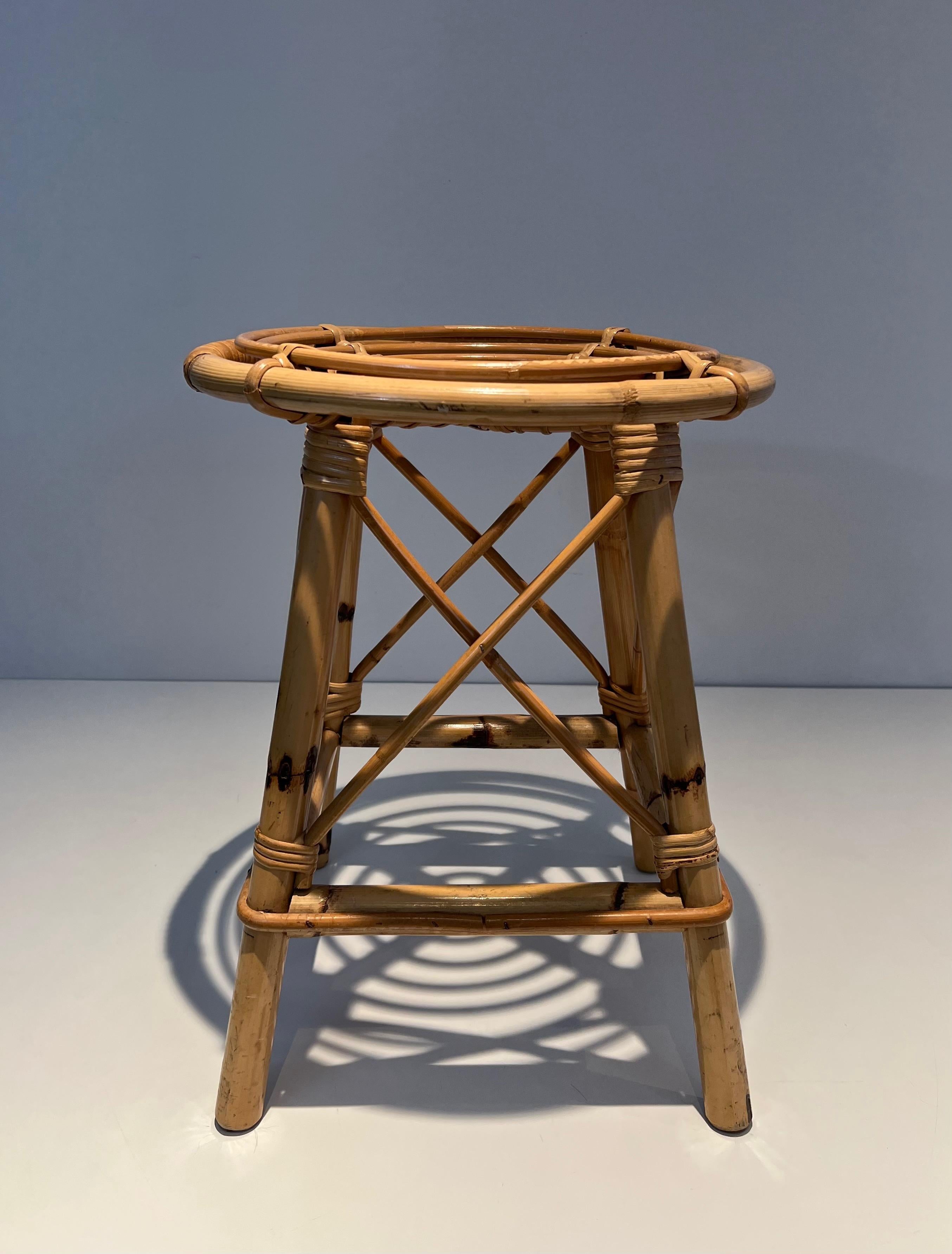 Mid-Century Modern Rattan Stool. French French work. Circa 1970 For Sale