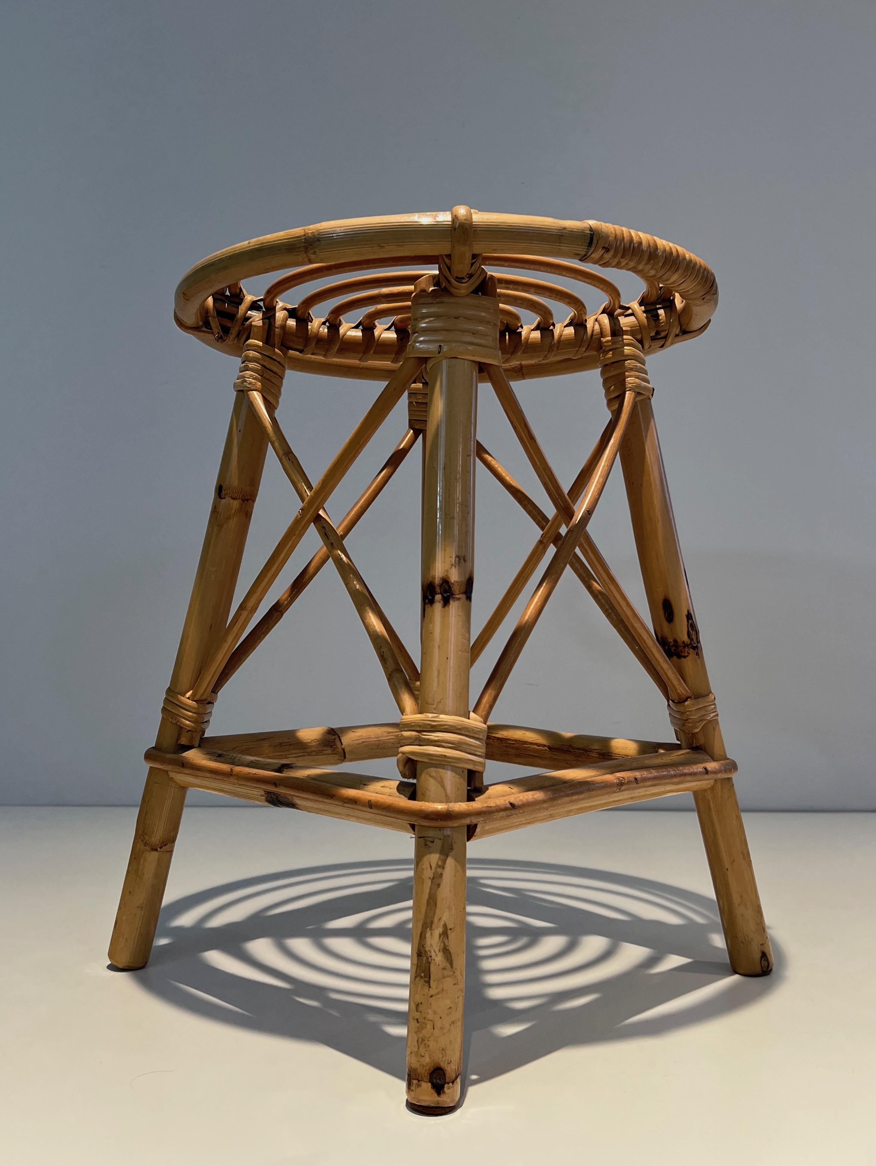 Late 20th Century Rattan Stool. French French work. Circa 1970 For Sale