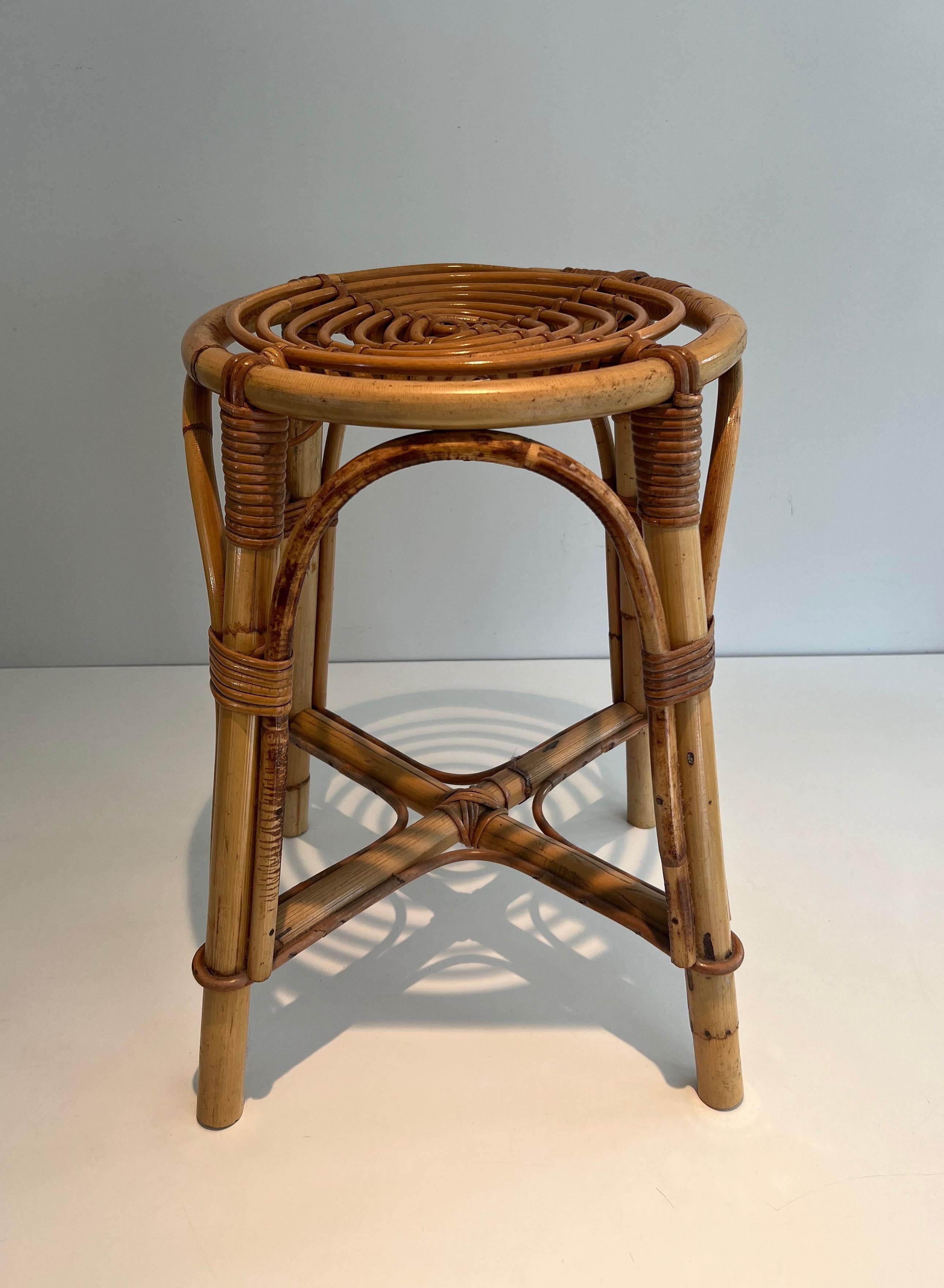 Mid-Century Modern Rattan Stool. French work. Circa 1950 For Sale