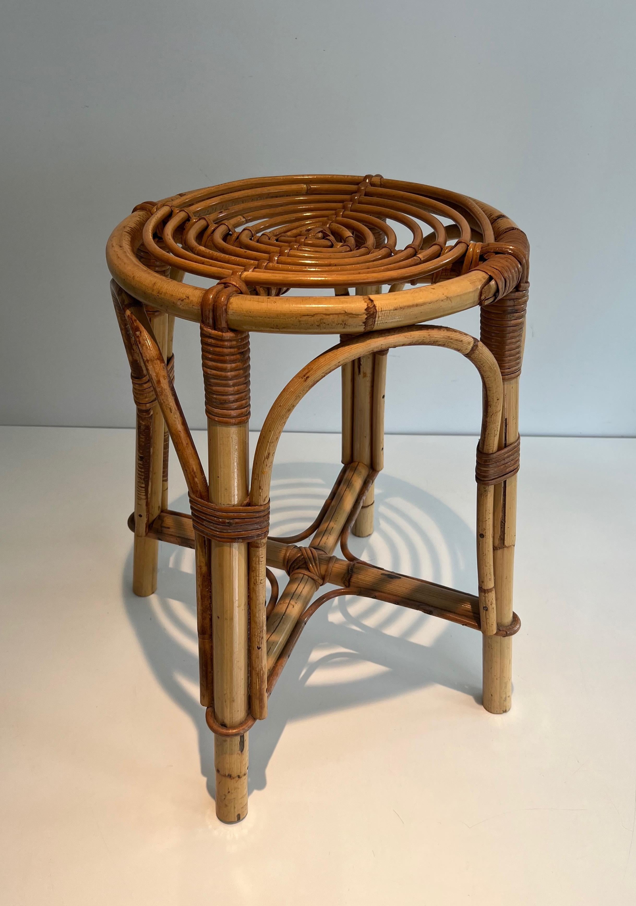 Mid-20th Century Rattan Stool. French work. Circa 1950 For Sale