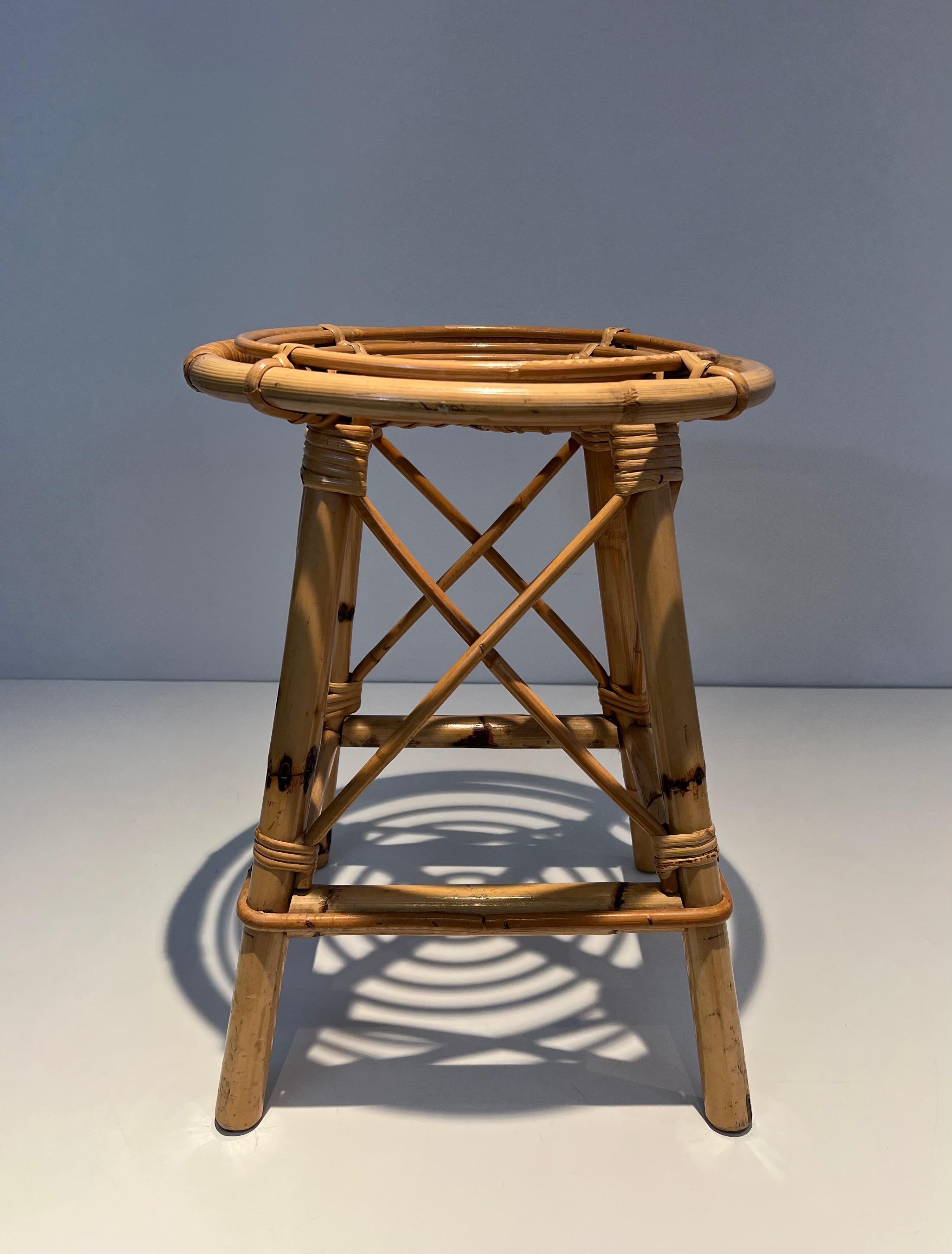 Mid-Century Modern Rattan Stool. French work. Circa 1970 For Sale