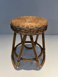 Rattan Stool. This is a French work. Circa 1950