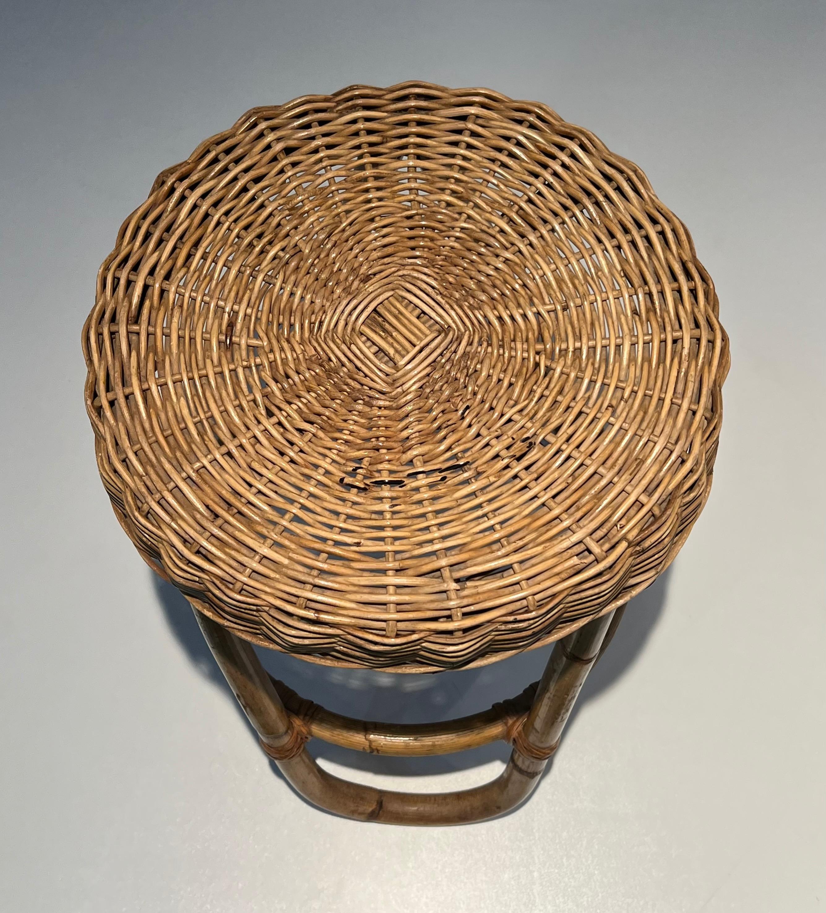 Rattan Stool. This is a French work. Circa 1950 For Sale 1
