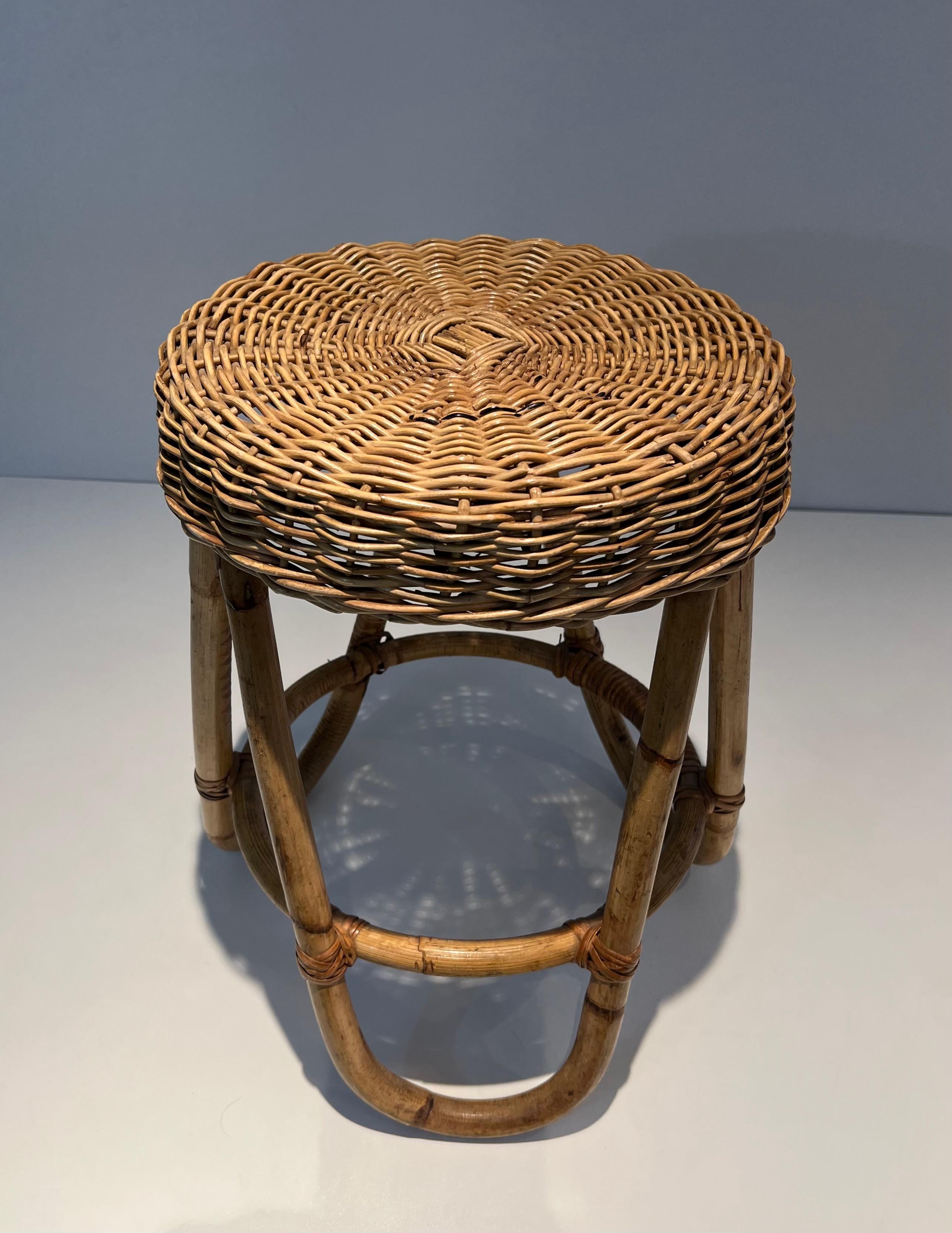 Rattan Stool. This is a French work. Circa 1950 For Sale 2