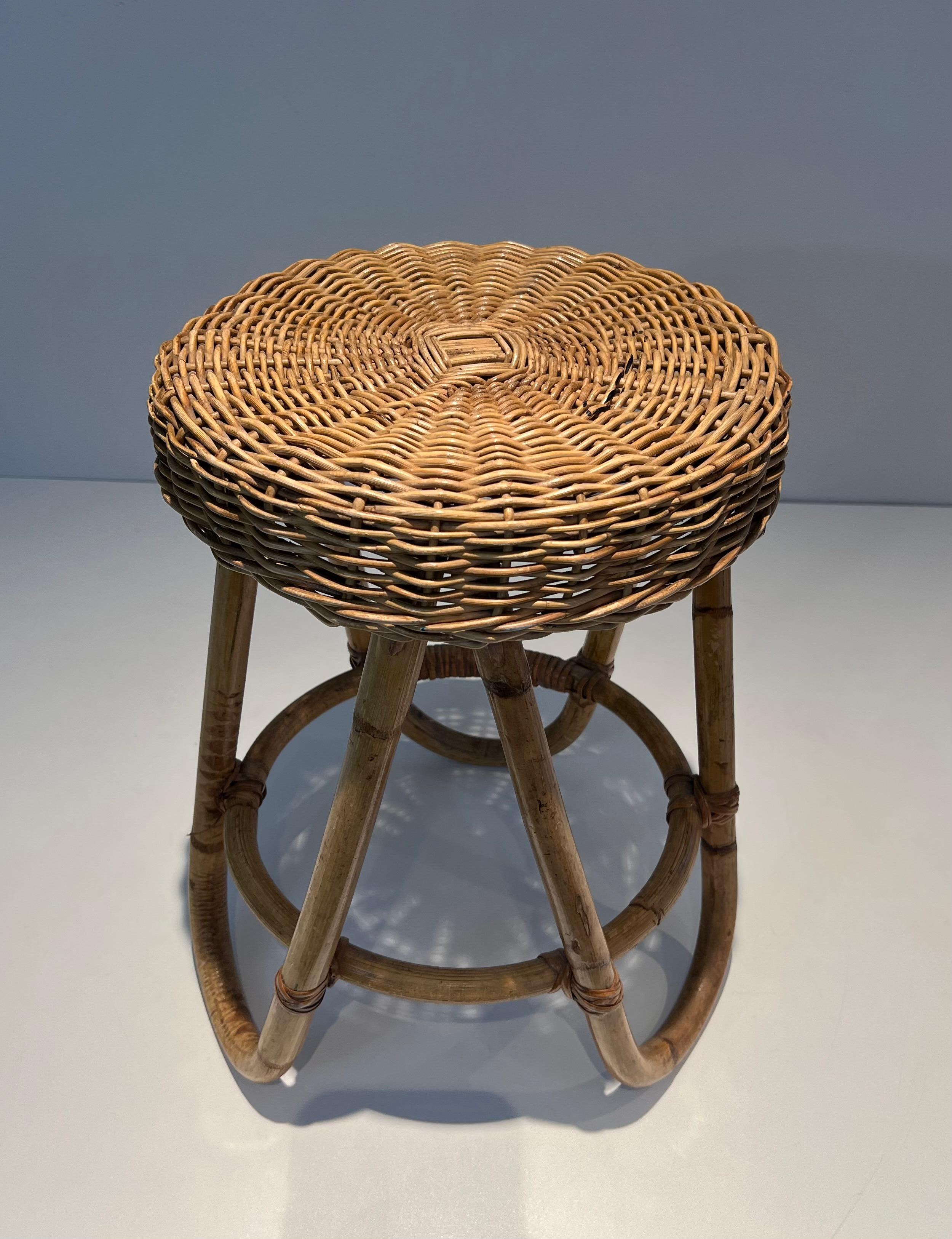 Rattan Stool. This is a French work. Circa 1950 For Sale 3