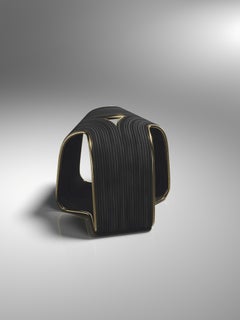 Rattan Stool with Bronze-Patina Brass Details by R&Y Augousti