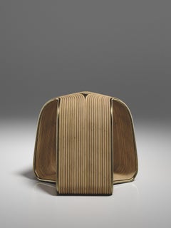 Rattan Stool with Bronze-Patina Brass Details by R&Y Augousti