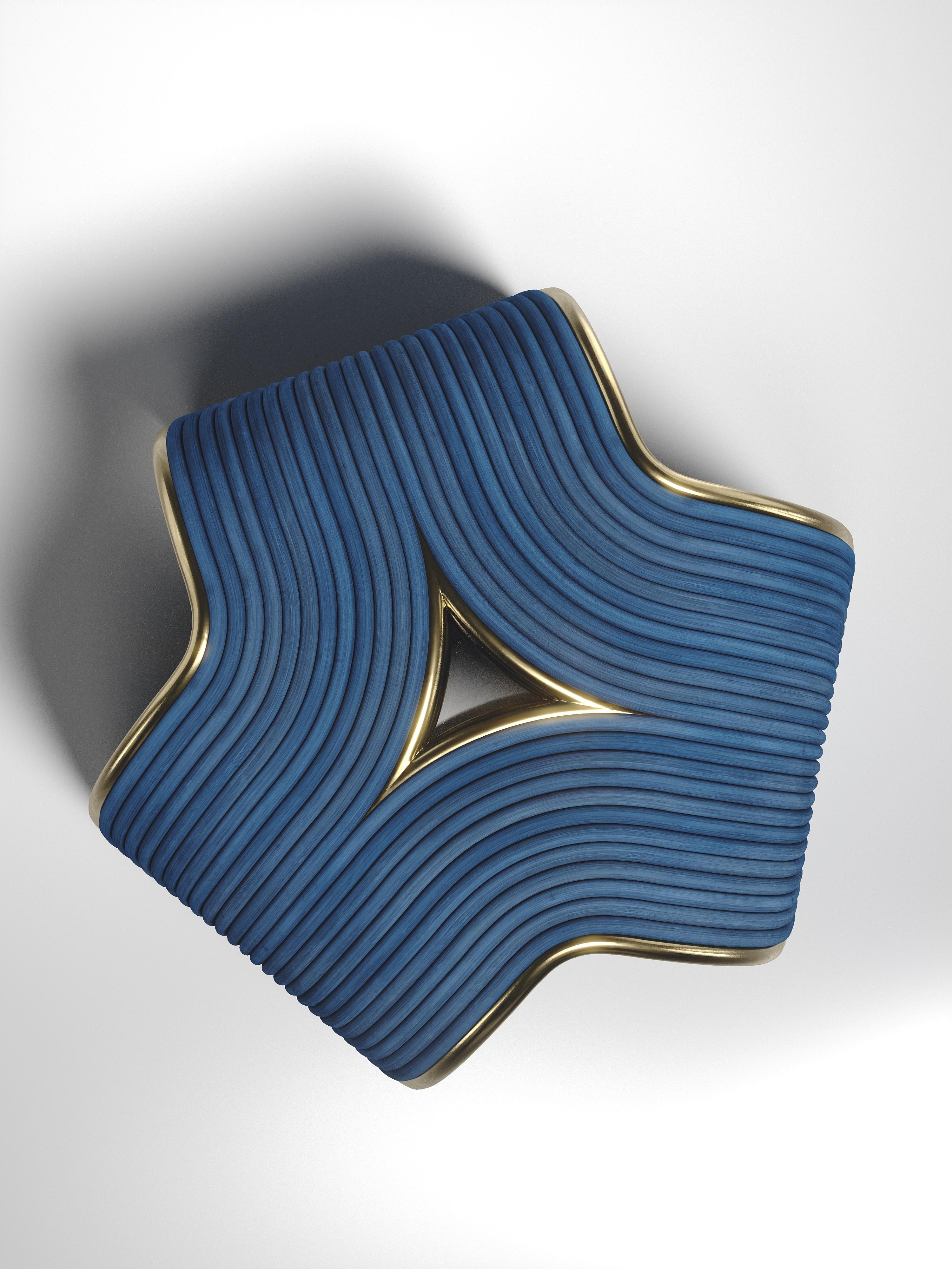 Sgabello in rattan con dettagli in ottone patinato di R & Y Augousti in vendita 1