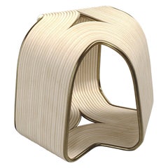 Rattan Stool with Bronze-Patina Brass Details by R&Y Augousti