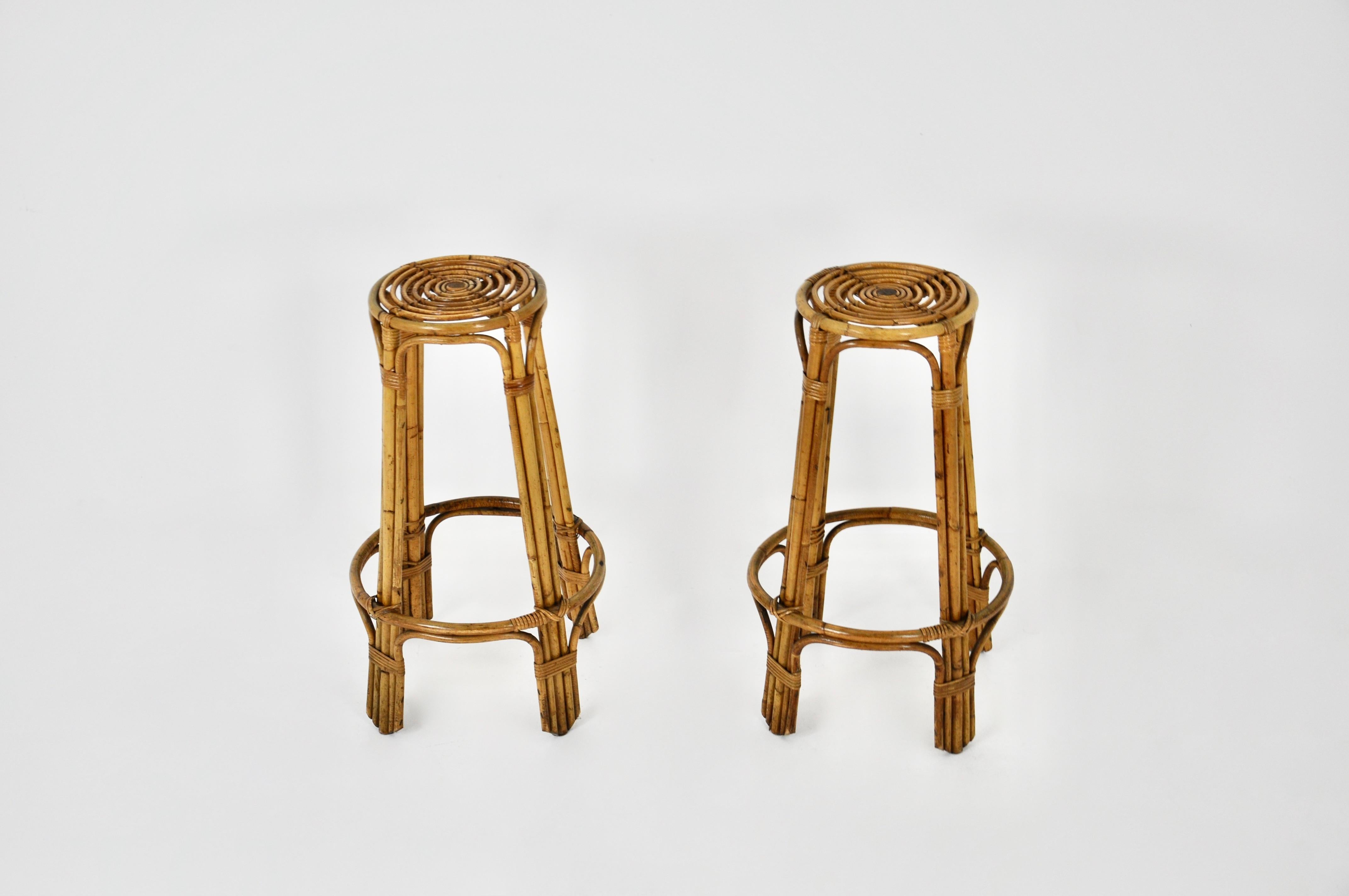 Mid-Century Modern Rattan Stools 1960s, set of 2 For Sale