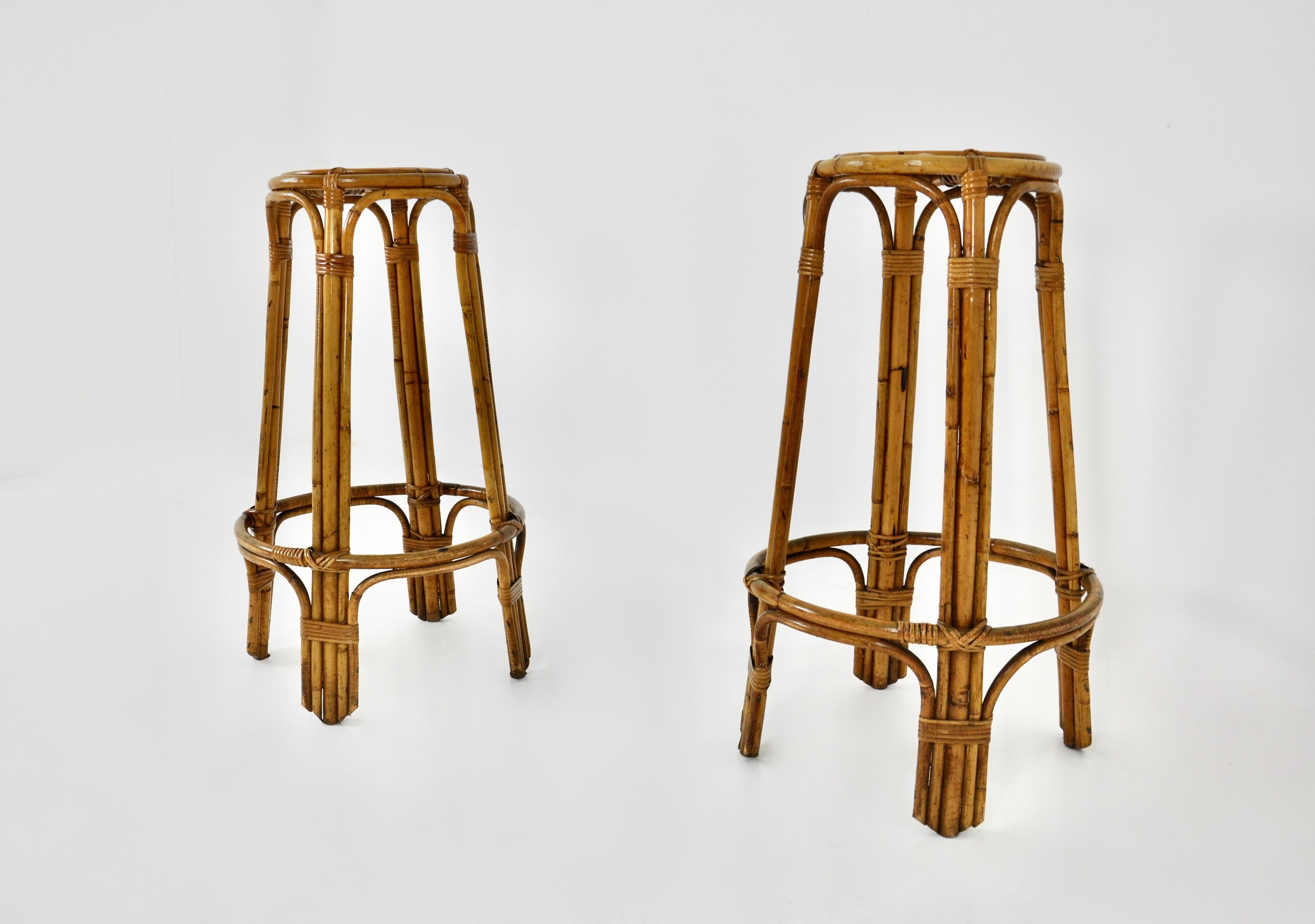 Rattan Stools 1960s, set of 2 In Good Condition For Sale In Lasne, BE