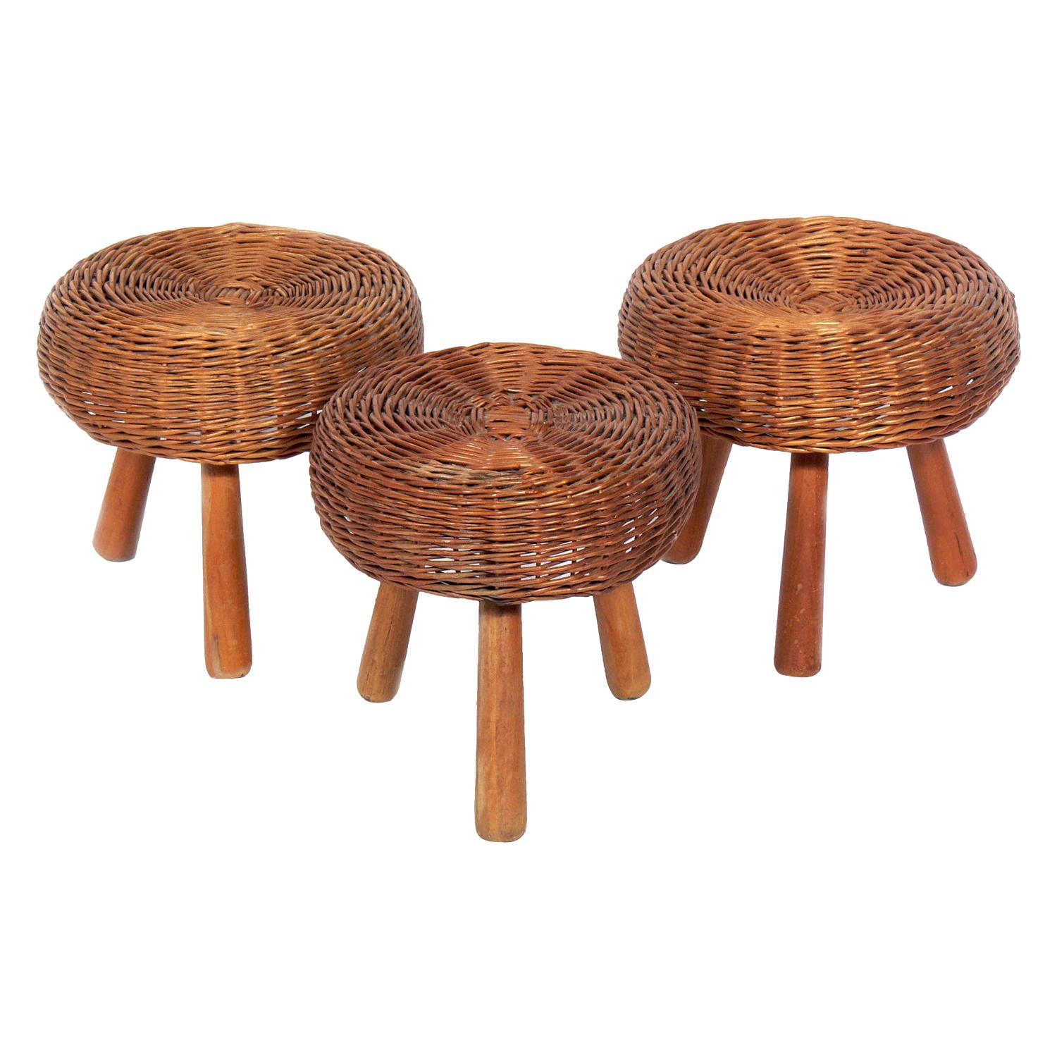 Rattan Stools in the Manner of Charlotte Perriand