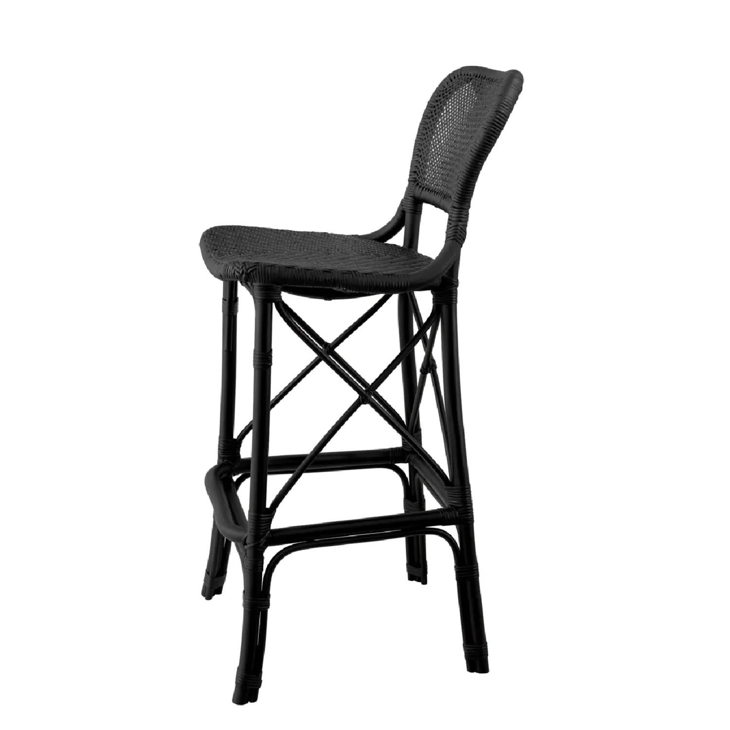 Indonesian Rattan Style Black Bar Stool For Sale