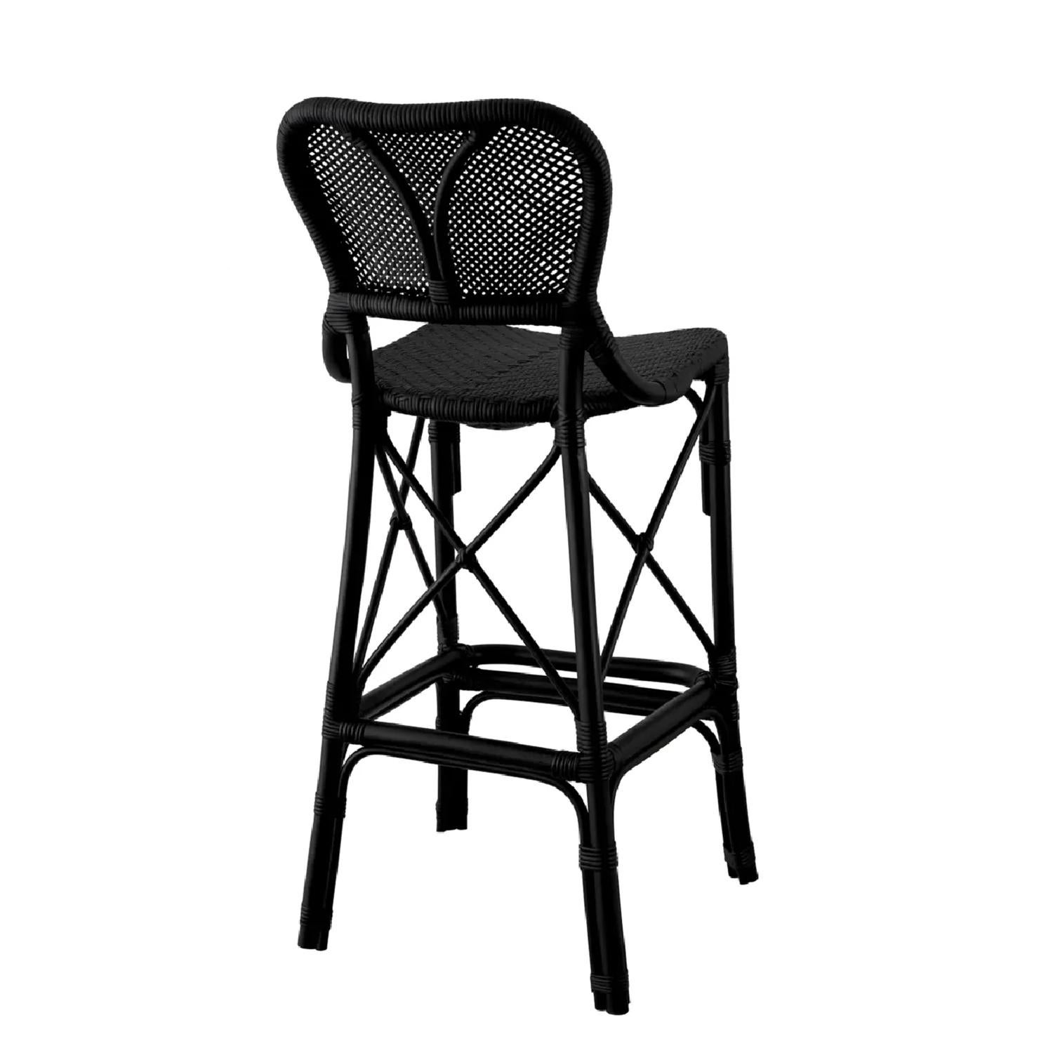 Hand-Crafted Rattan Style Black Bar Stool For Sale