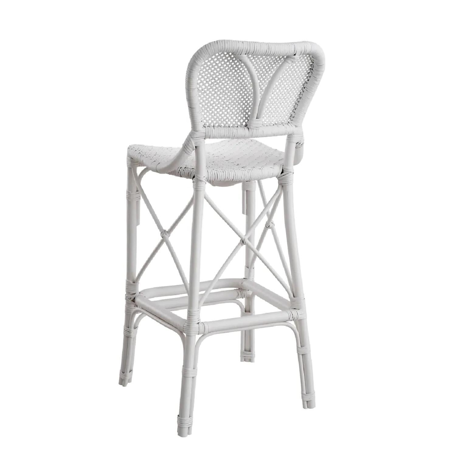Hand-Crafted Rattan Style White Bar Stool For Sale