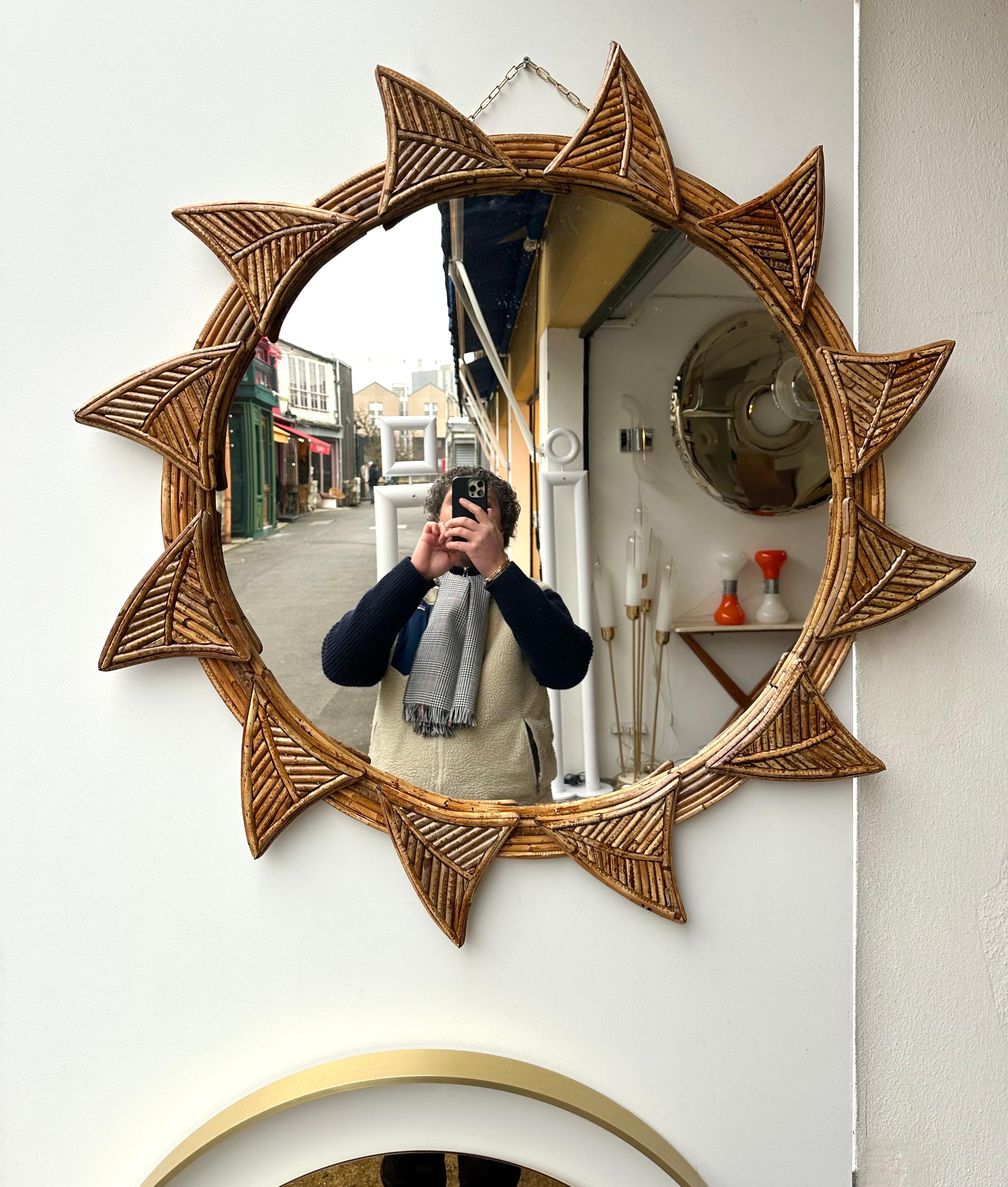 Miroir de soleil en rotin par Vivai del Sud. Italie, 1970 5