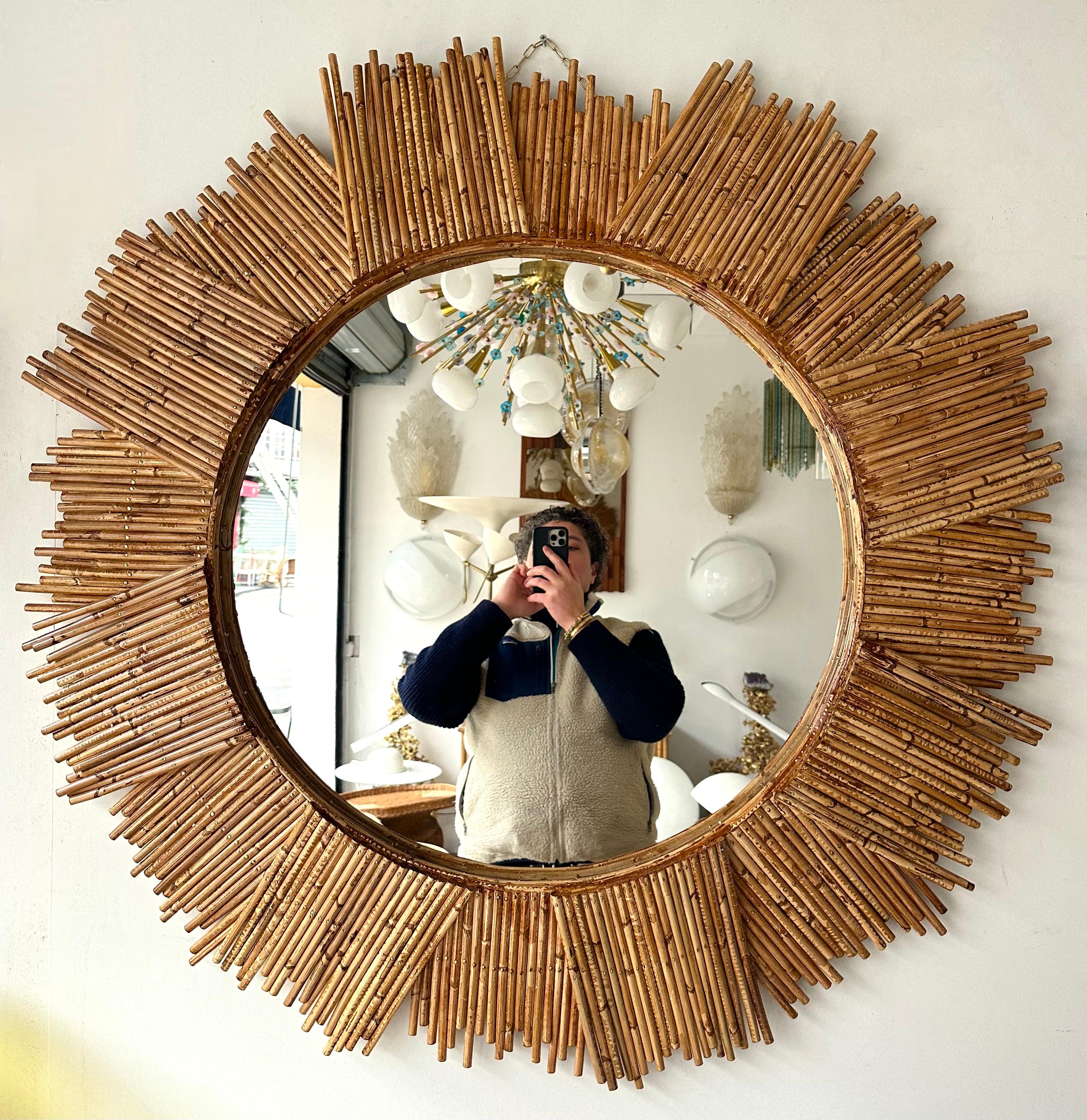 Rattan Sun Mirror by Vivai Del Sud. Italy, 1970s 6